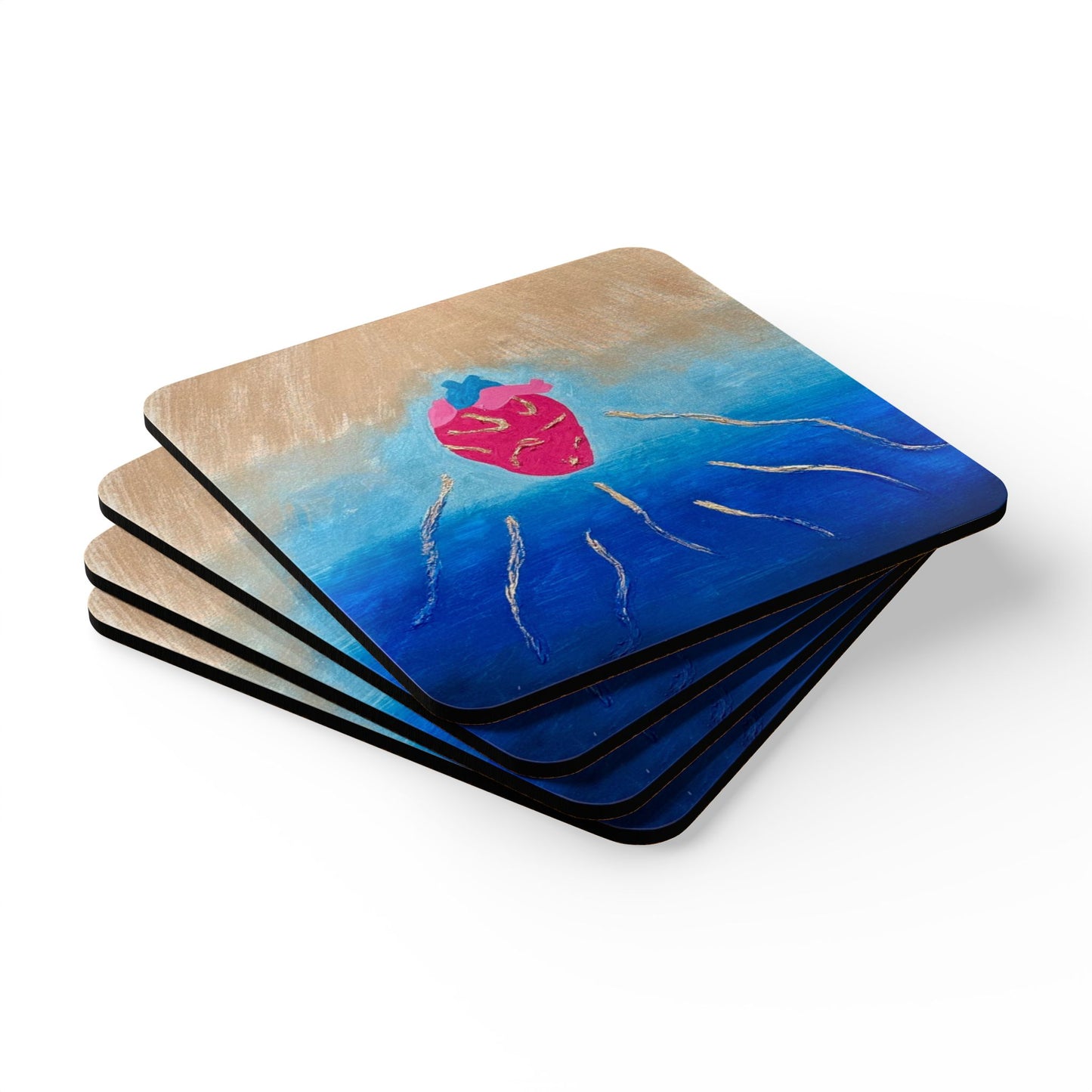 Corkwood Coaster Set - by artist and daughter of cancer survivor Emily, painting entitled "Freedom, Paradis"