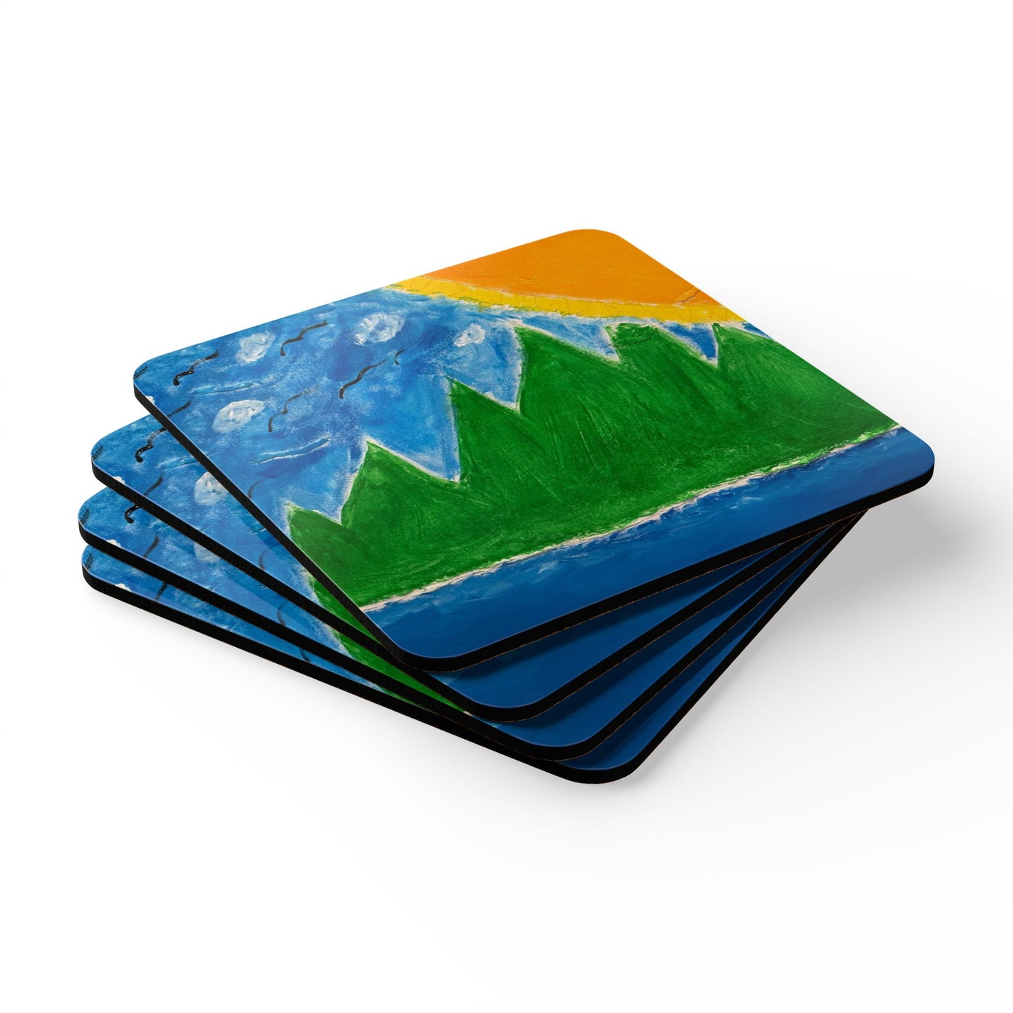 Corkwood Coaster Set titled "God Can Move Mountains" - by Cancer Survivor artist Catrina Sullivan