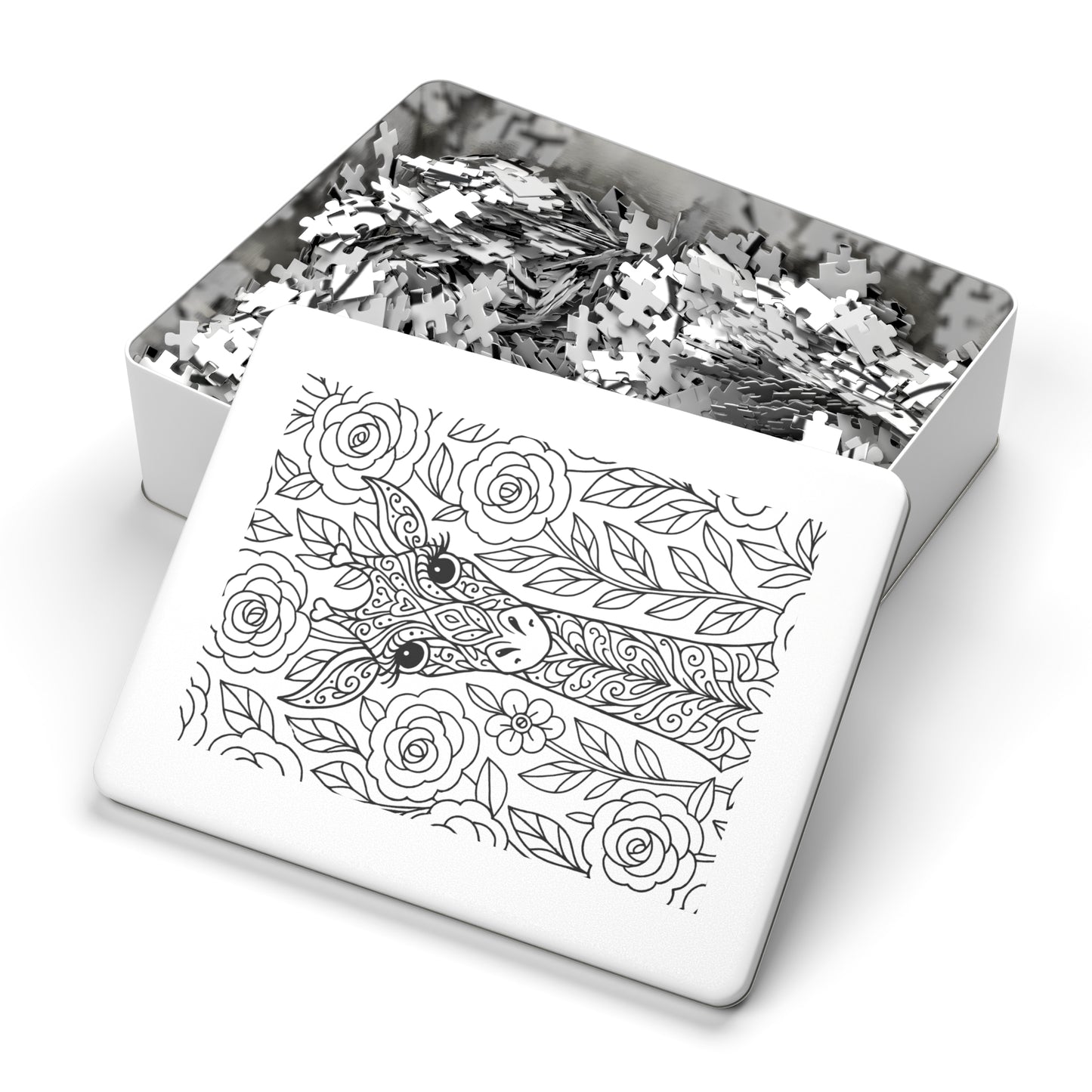 Adult Coloring Giraffe Jigsaw Puzzle with Tin – Mindfulness Puzzle for Stress Relief & Gifts