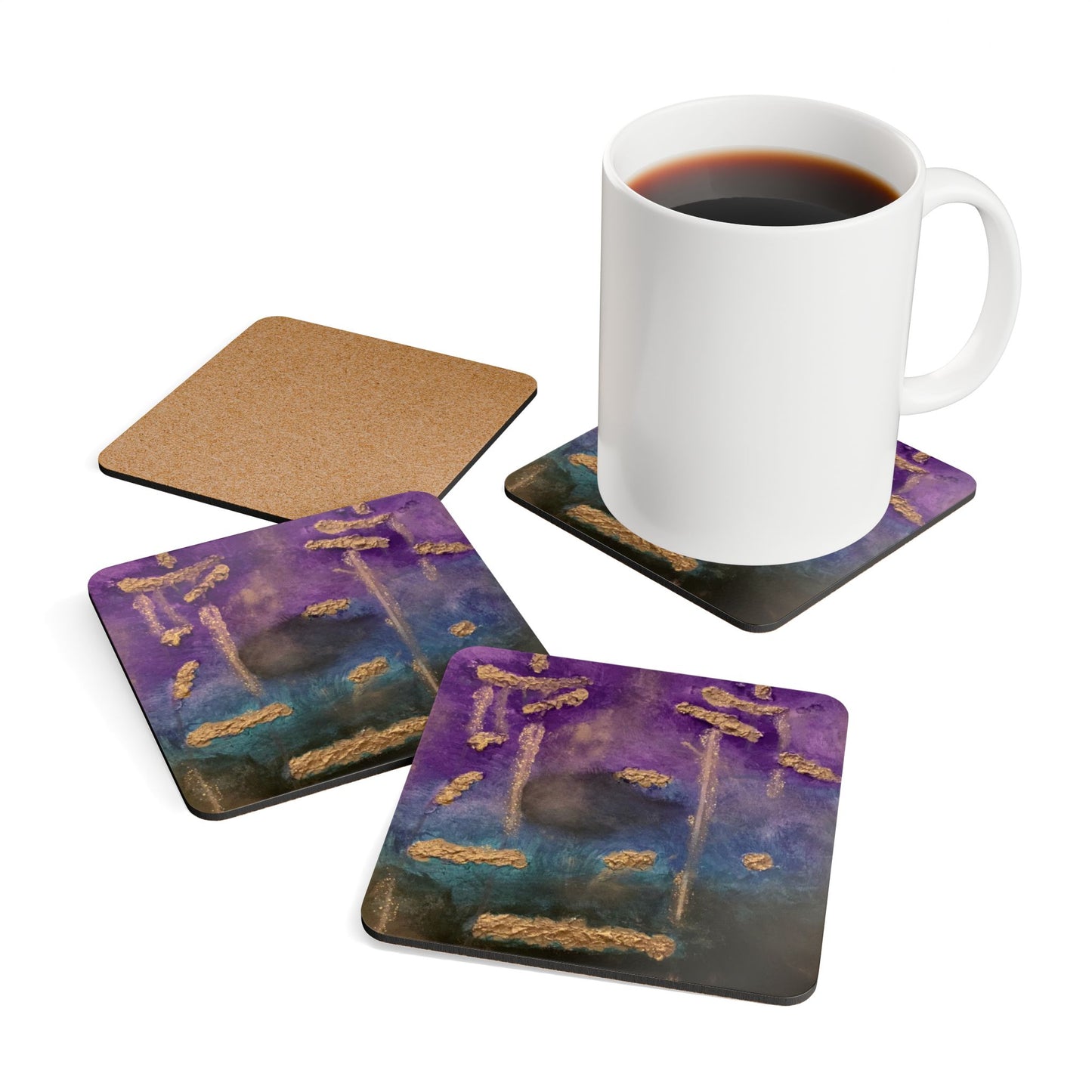 Corkwood Coaster Set titled"Out of Darkness"- by Cancer Survivor artist Tammy Schofield