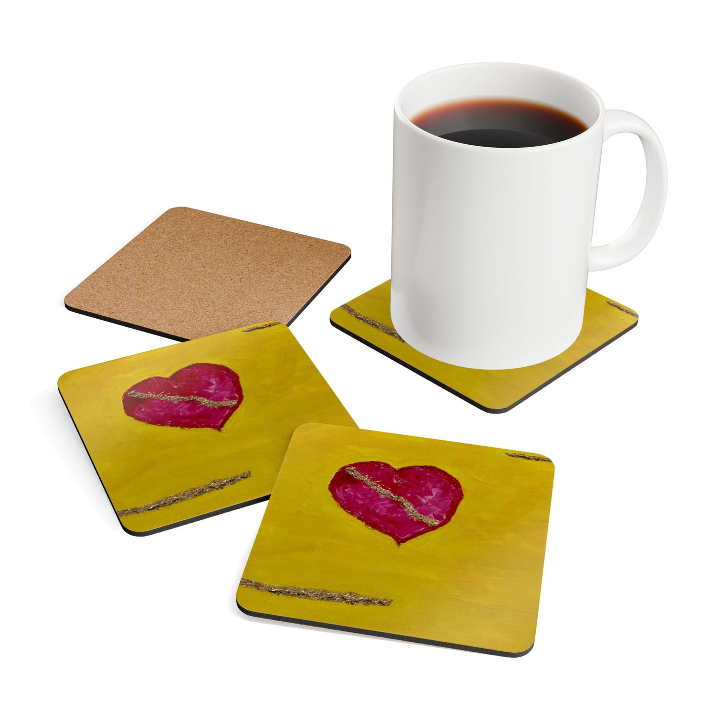 Corkwood Coaster Set titled "Heart of Hope" - by Cancer Survivor artist Dawn Freret