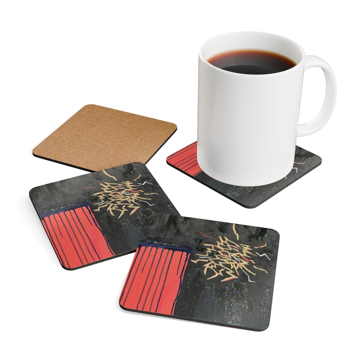 Corkwood Coaster Set - by artist and cancer survivor Mary McClelland, entitled "Too Much Noise & Confusion"
