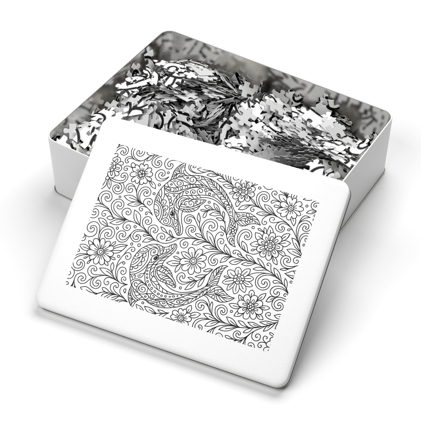 Adult Coloring Dolphin Jigsaw Puzzle with Tin – Mindfulness Puzzle for Stress Relief & Gifts