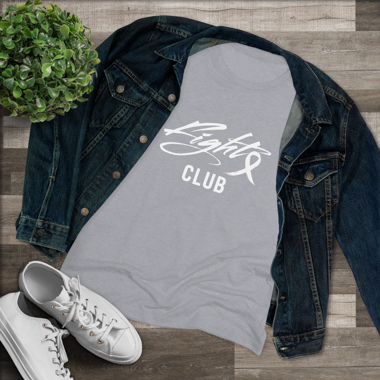 Lightweight Women's Tee with White FIGHT CLUB Awareness Ribbon, Cancer Awareness Shirt, Gift for Her, Support Tee, Casual Wear