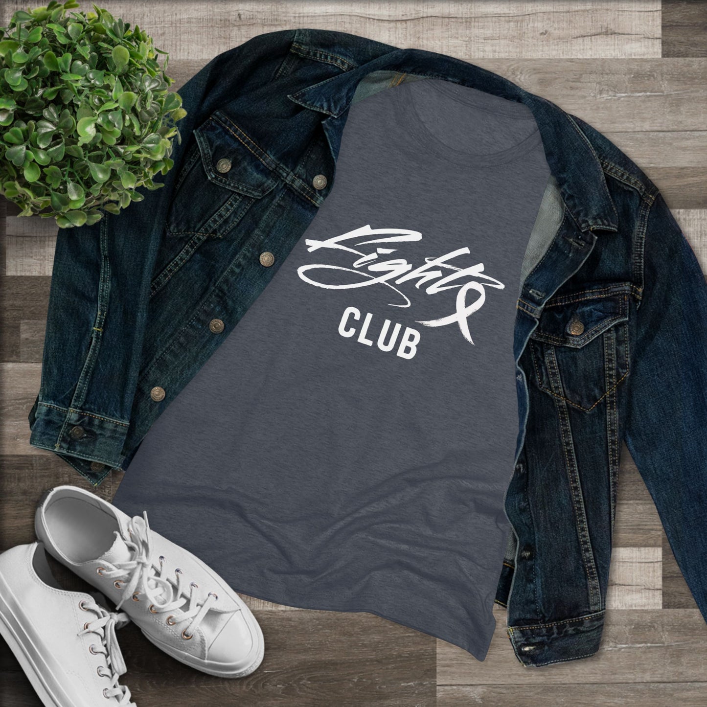 Lightweight Women's Tee with White FIGHT CLUB Awareness Ribbon, Cancer Awareness Shirt, Gift for Her, Support Tee, Casual Wear