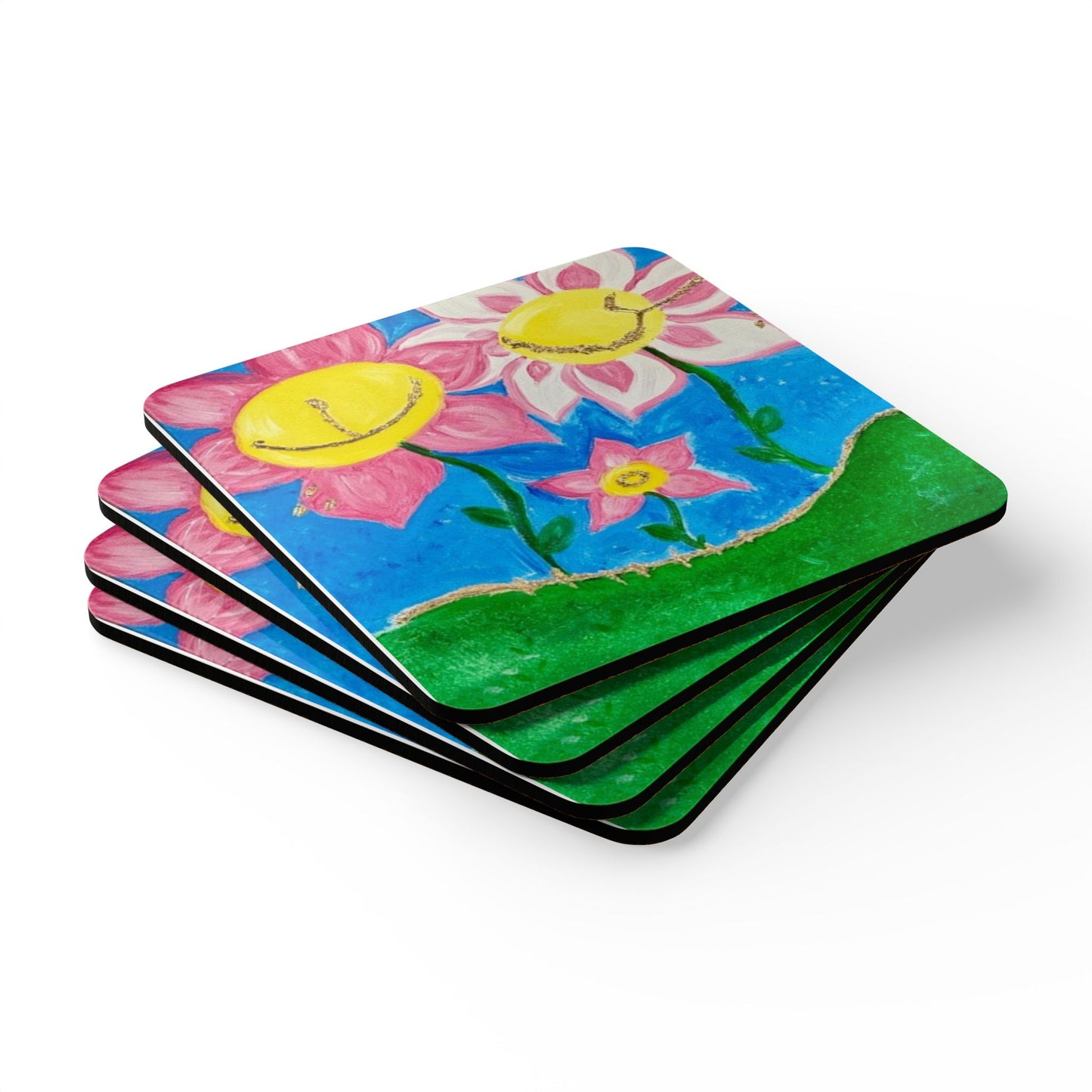 Corkwood Coaster Set titled "Blossoming"- by Cancer Survivor artist Crystal Walcott