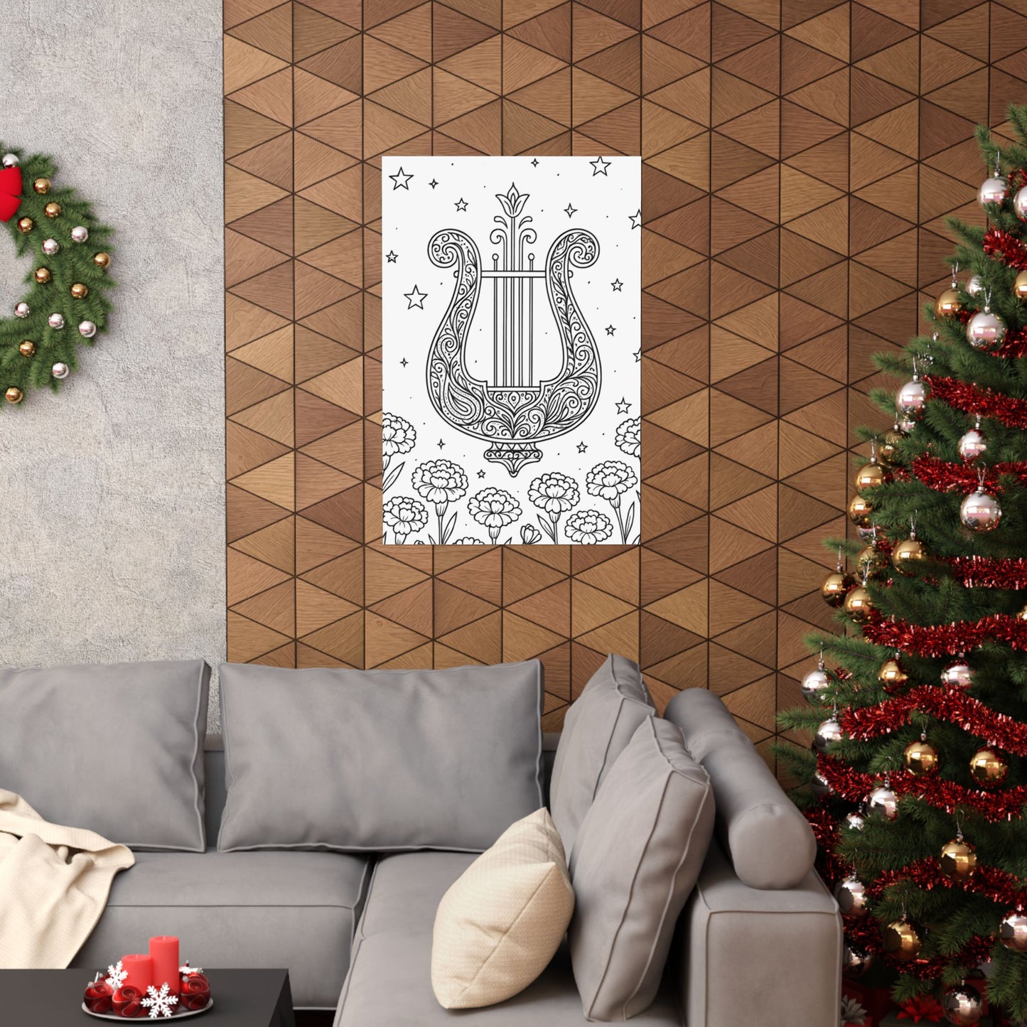 Colorable Lyre and Carnations Poster
