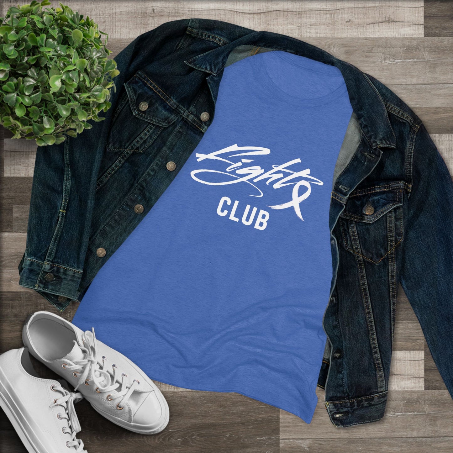 Lightweight Women's Tee with White FIGHT CLUB Awareness Ribbon, Cancer Awareness Shirt, Gift for Her, Support Tee, Casual Wear