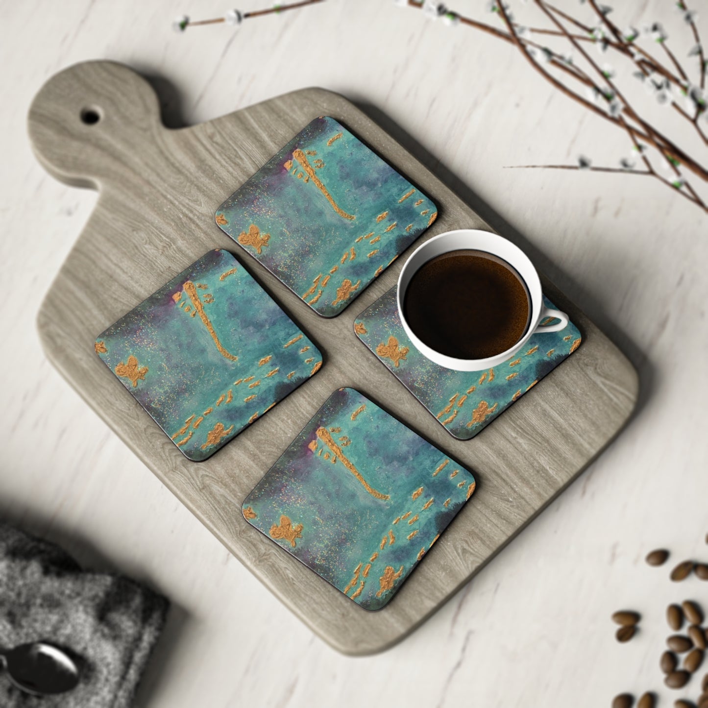 Corkwood Coaster Set - by Cancer Survivor artist Maureen Fedge, entitled "There is Light and Beauty Out of the Darkness"