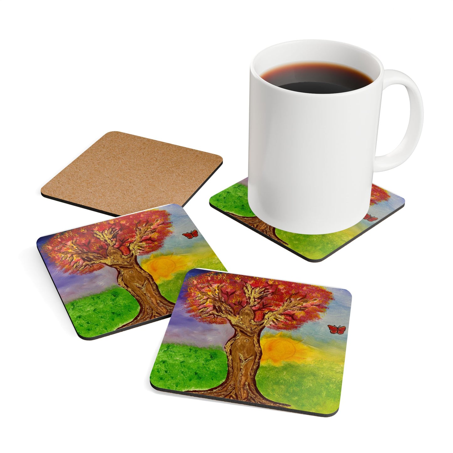 Corkwood Coaster Set - by Marie, who painted to support her loved one who is battling cancer, entitled "From Darkness to Light"