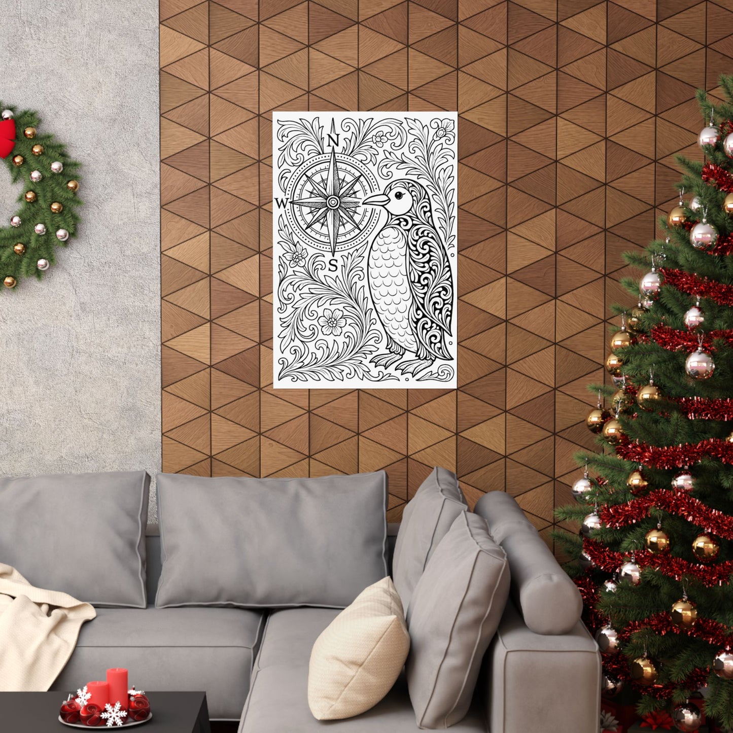 Colorable Penguin and Compass Poster