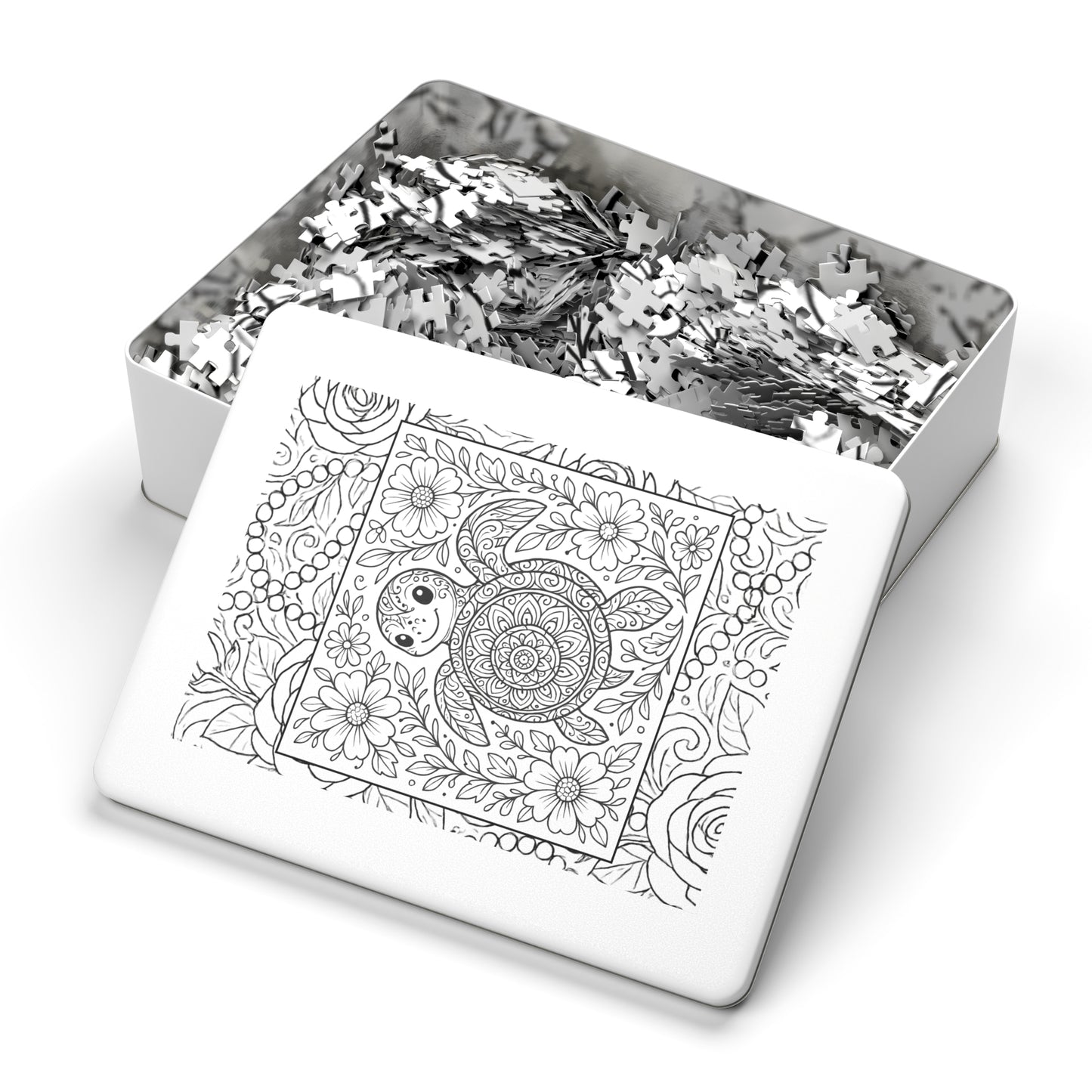 Adult Coloring Turtle Jigsaw Puzzle with Tin – Mindfulness Puzzle for Stress Relief & Gifts