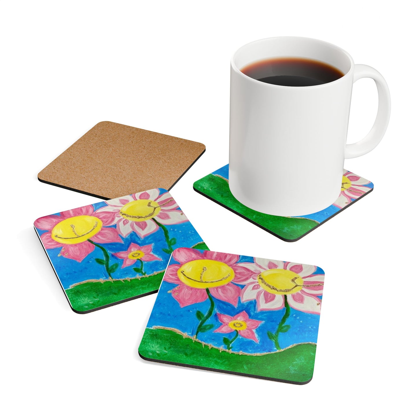Corkwood Coaster Set titled "Blossoming"- by Cancer Survivor artist Crystal Walcott