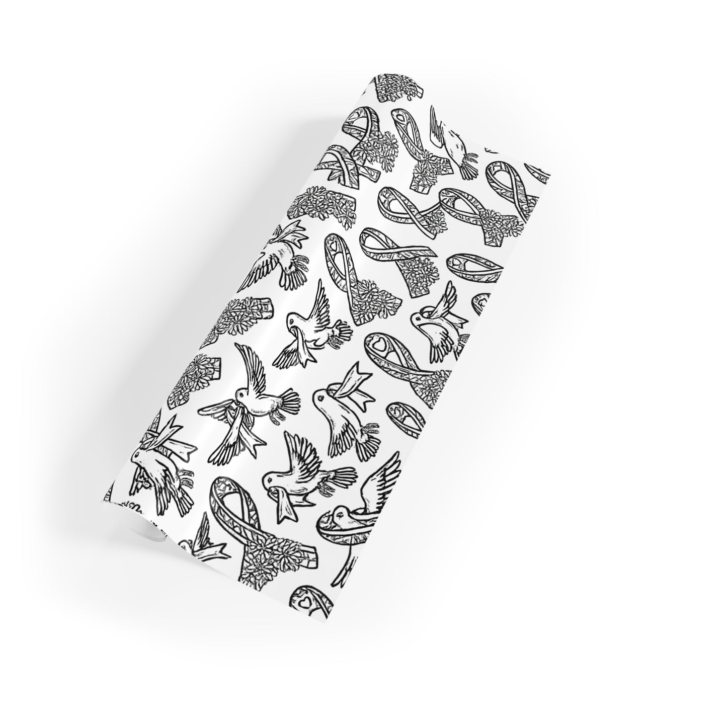 Wrapping Paper Rolls, Cancer Ribbons Black and White Line Art
