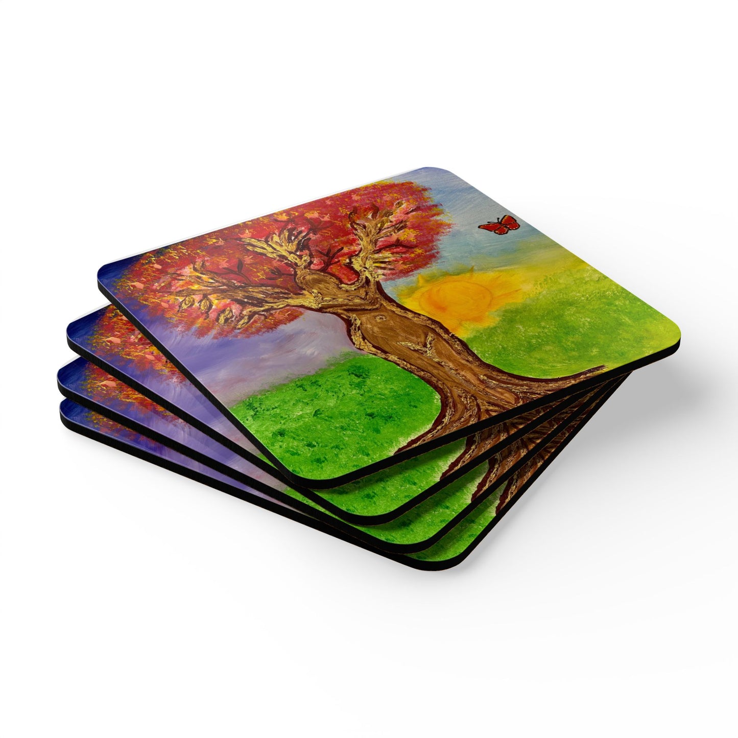 Corkwood Coaster Set - by Marie, who painted to support her loved one who is battling cancer, entitled "From Darkness to Light"
