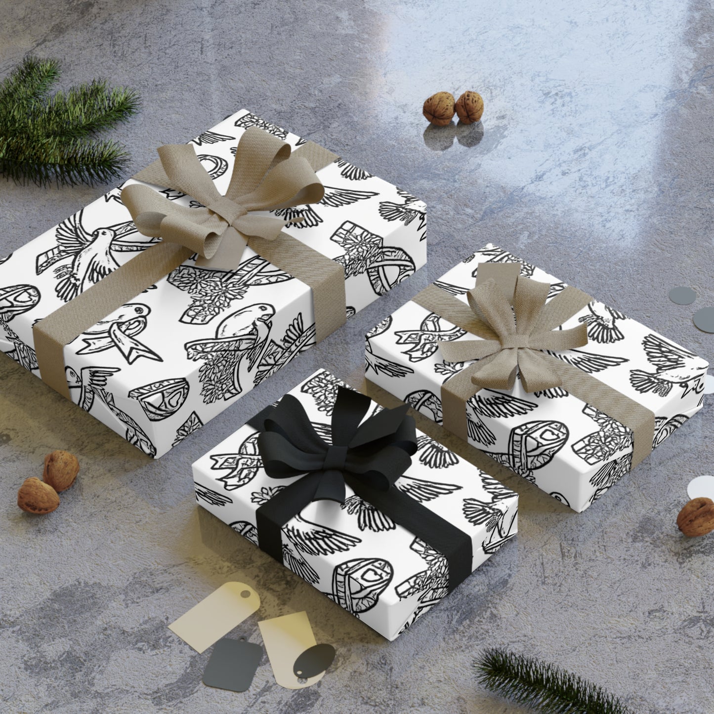 Wrapping Paper Rolls, Cancer Ribbons Black and White Line Art