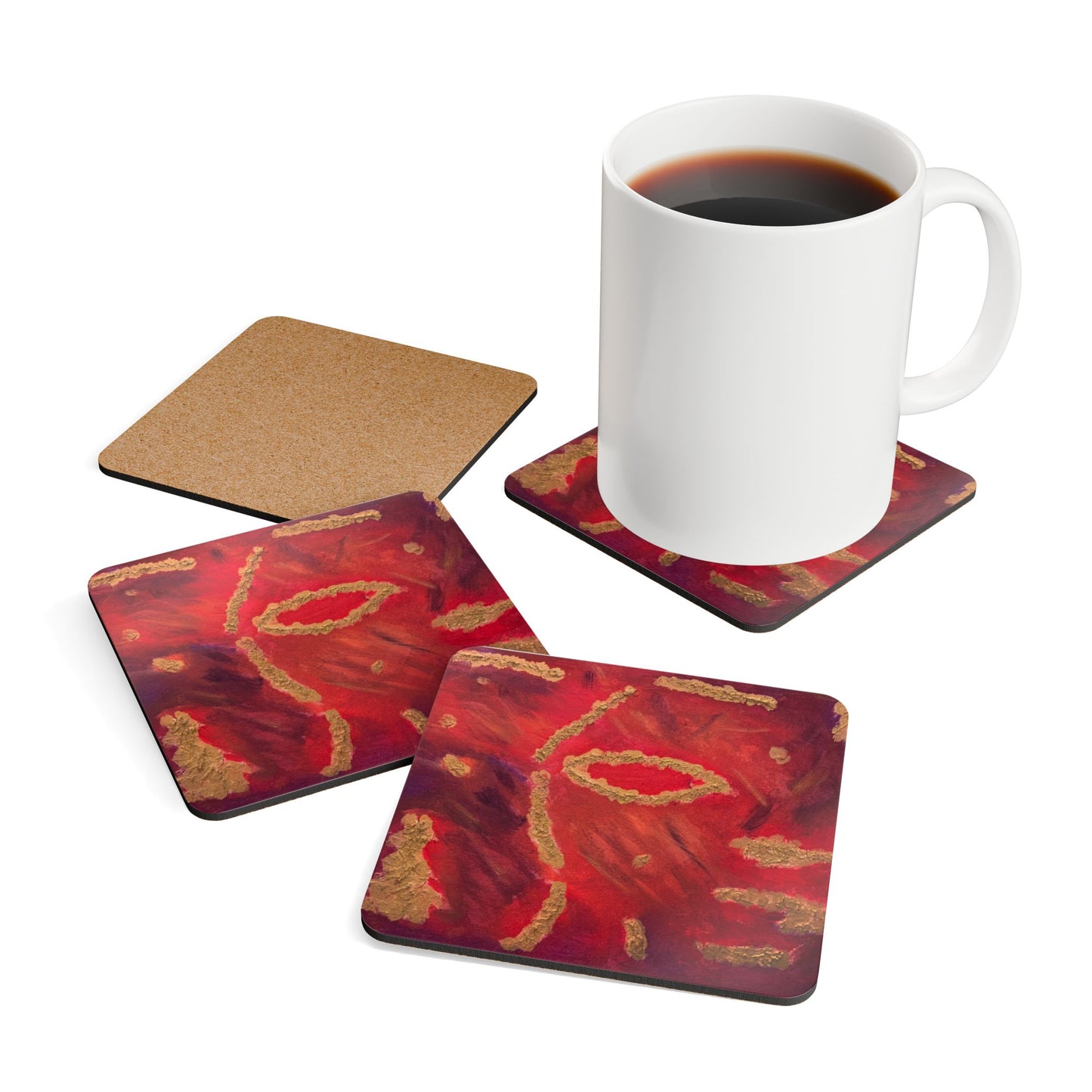Corkwood Coaster Set titled "Fury and Grace" - by Cancer Survivor artist Kelli Beckman
