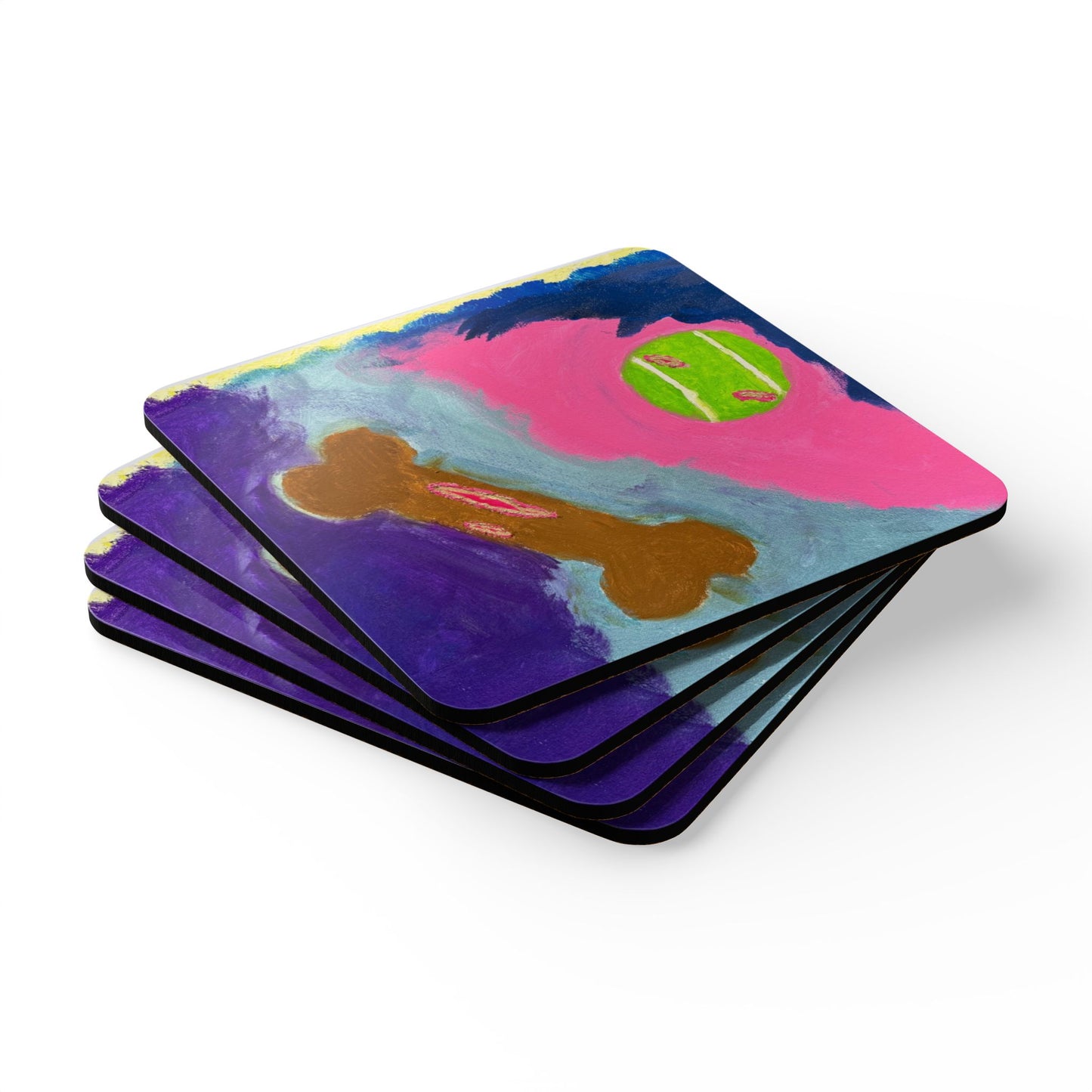 Corkwood Coaster Set - by Laila - who painted scars from a dog bite, with her painting, "I don't know why I bite"