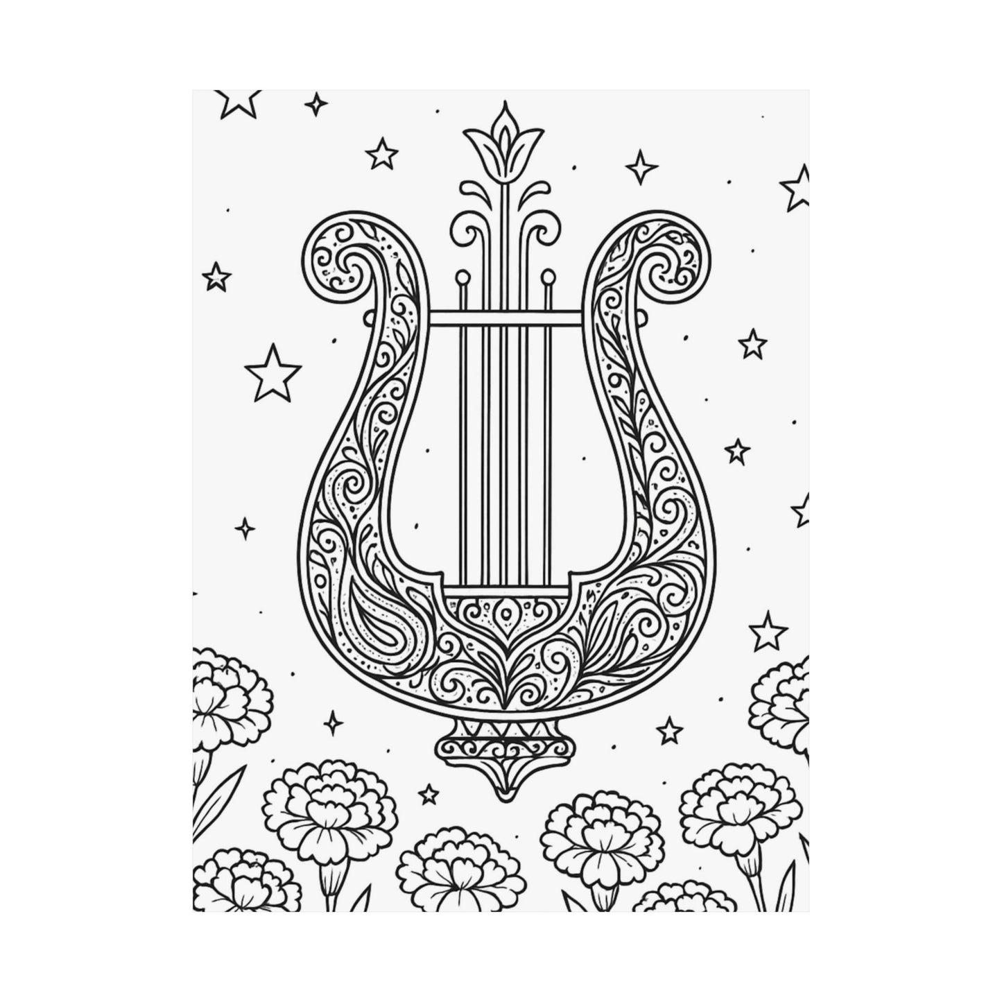 Colorable Lyre and Carnations Poster