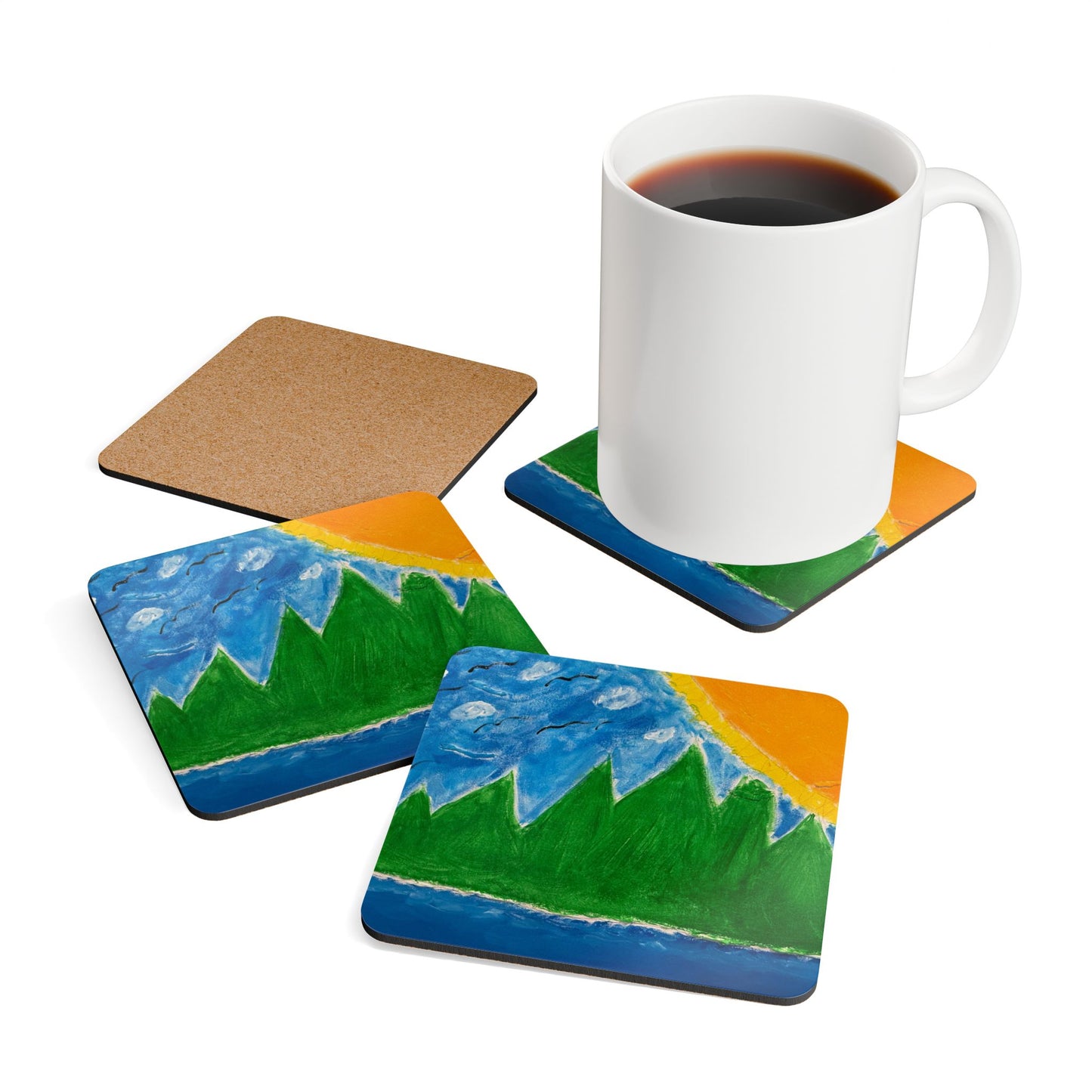 Corkwood Coaster Set titled "God Can Move Mountains" - by Cancer Survivor artist Catrina Sullivan