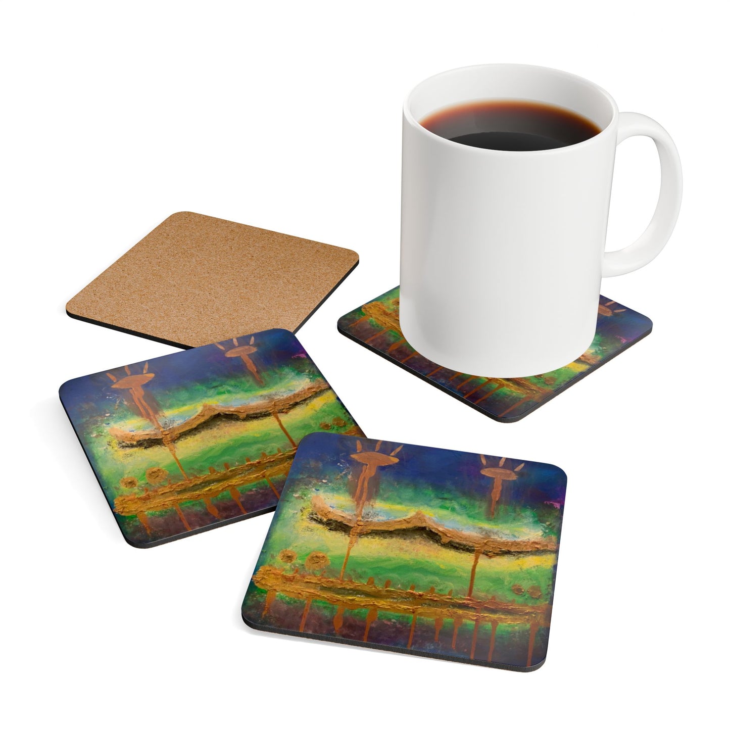 Corkwood Coaster Set titled "Tracks of my Tears"- by Cancer Survivor artist Idun-Cara Byers