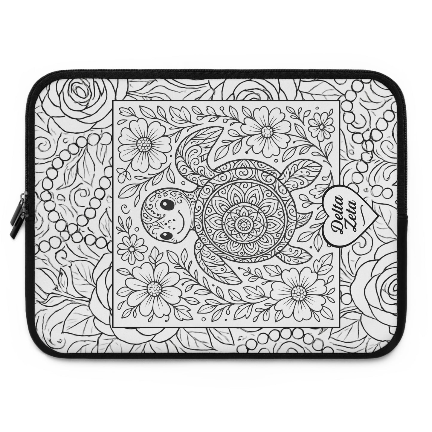 Delta Zeta Turtle Laptop Sleeve — Black & White Decorative Protective Case