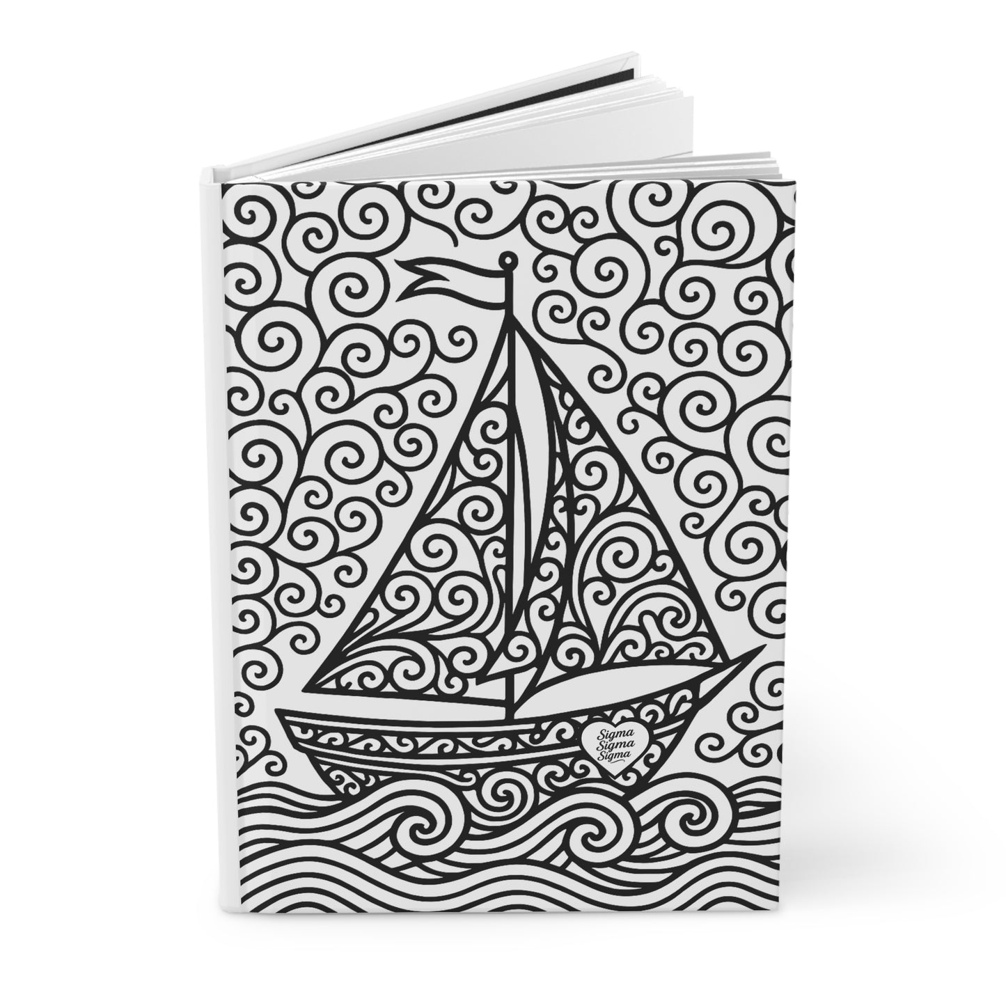 Sigma Sigma Sigma Hardcover Journal — Floral Coloring Sailboat Design