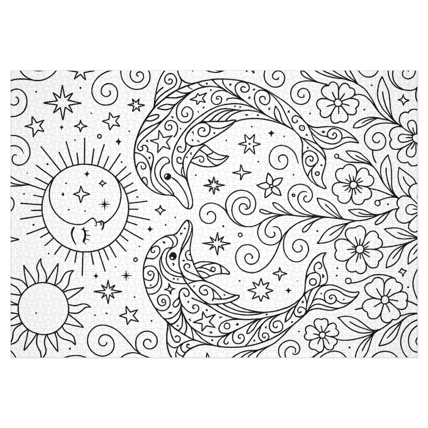 Adult Coloring Dolphin Jigsaw Puzzle with Tin – Mindfulness Puzzle for Stress Relief & Gifts