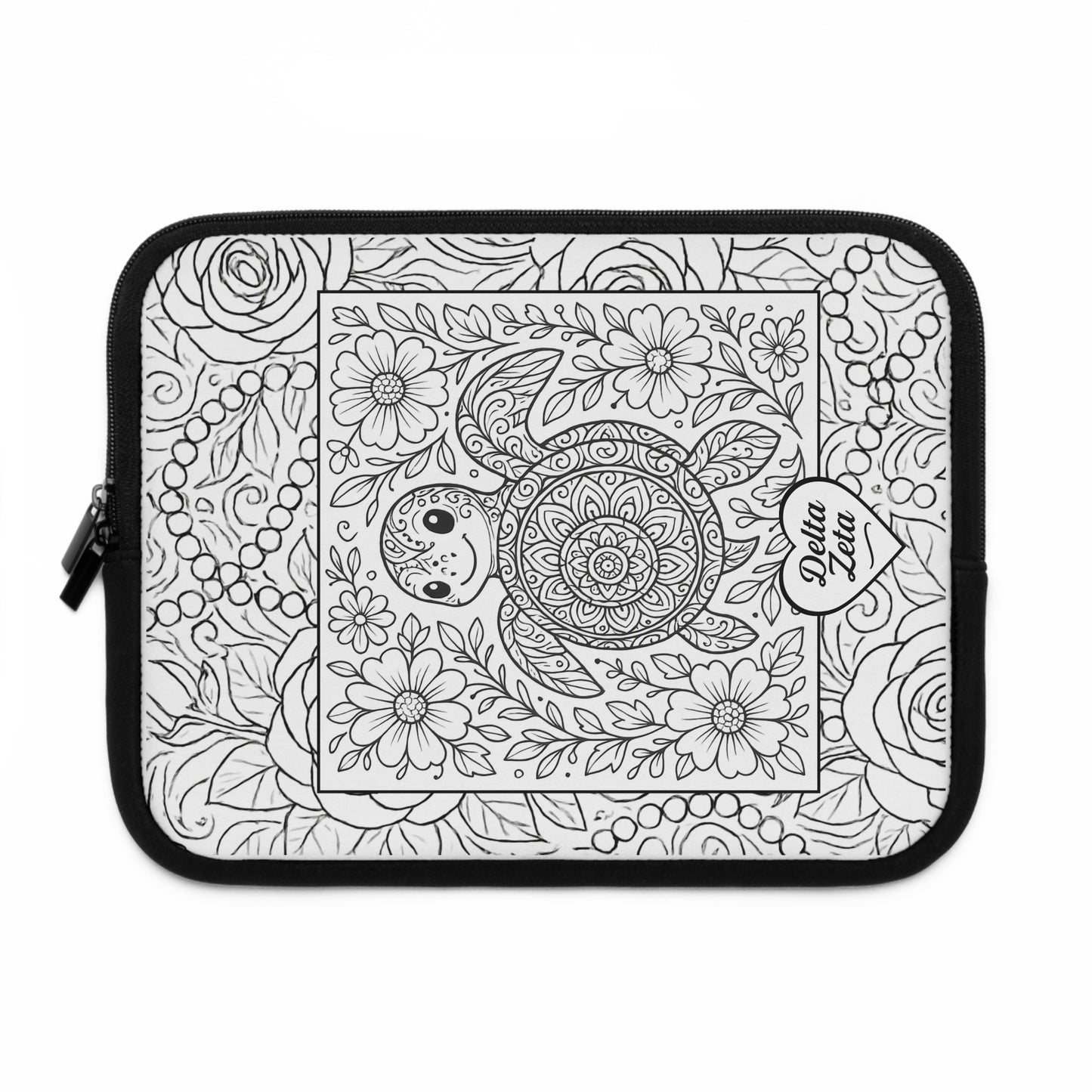Delta Zeta Turtle Laptop Sleeve — Black & White Decorative Protective Case