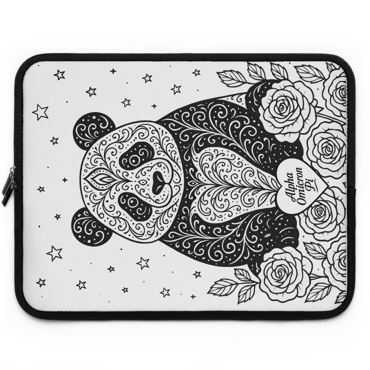 Alpha Omicron Pi Panda Laptop Sleeve — Black & White Decorative Protective Case