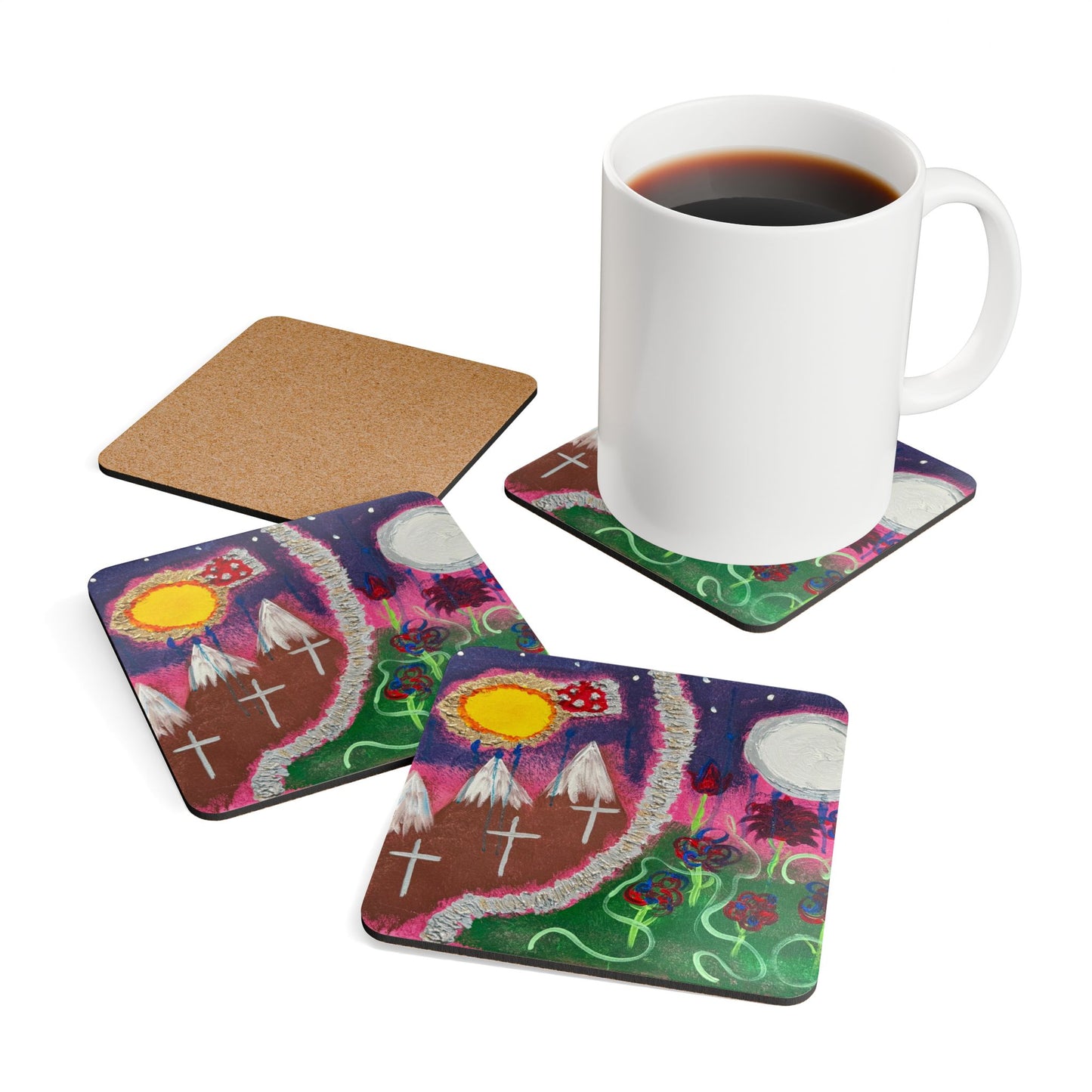 Corkwood Coaster Set titled "The Journey"- by Cancer Survivor artist Melanie Barkley