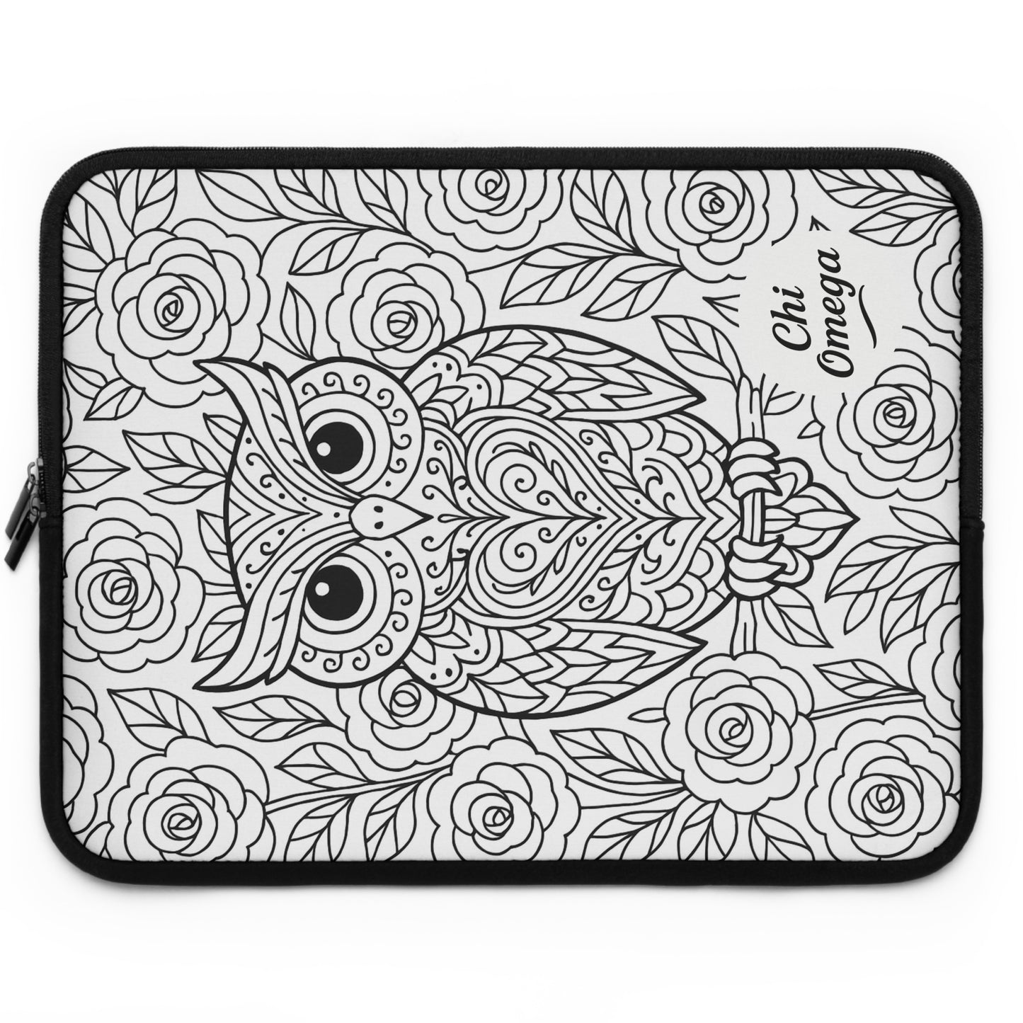 Chi Omega Owl Laptop Sleeve — Black & White Decorative Protective Case