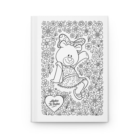 Alpha Xi Delta Hardcover Journal — Floral Coloring BetXi Bear Design (Alpha Xi Delta Heart)