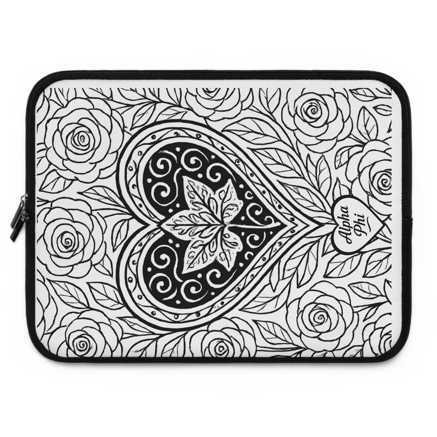 Alpha Phi Maple Leaf Laptop Sleeve — Black & White Decorative Protective Case
