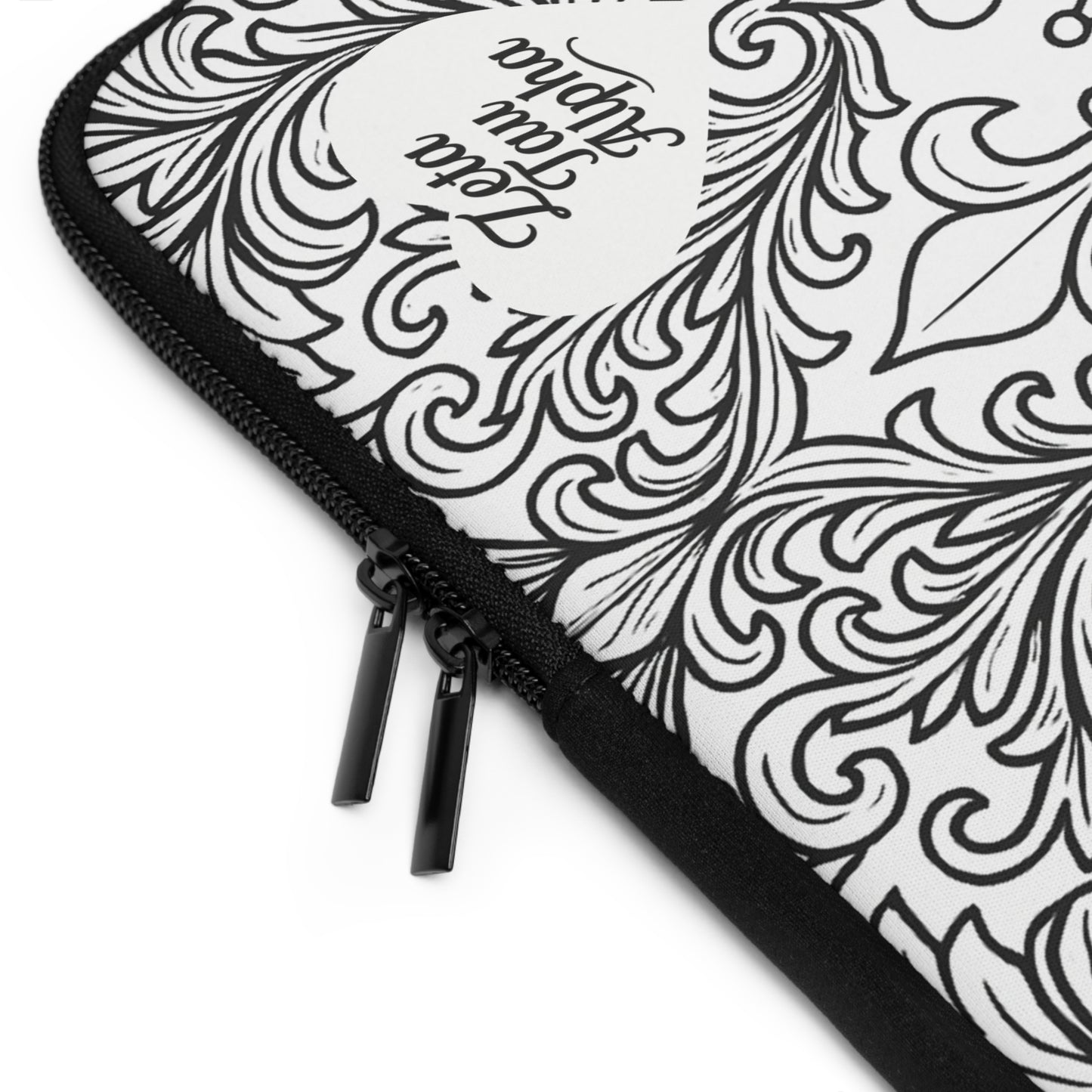 Zeta Tau Alpha Crown and Strawberry Laptop Sleeve — Black & White Decorative Protective Case