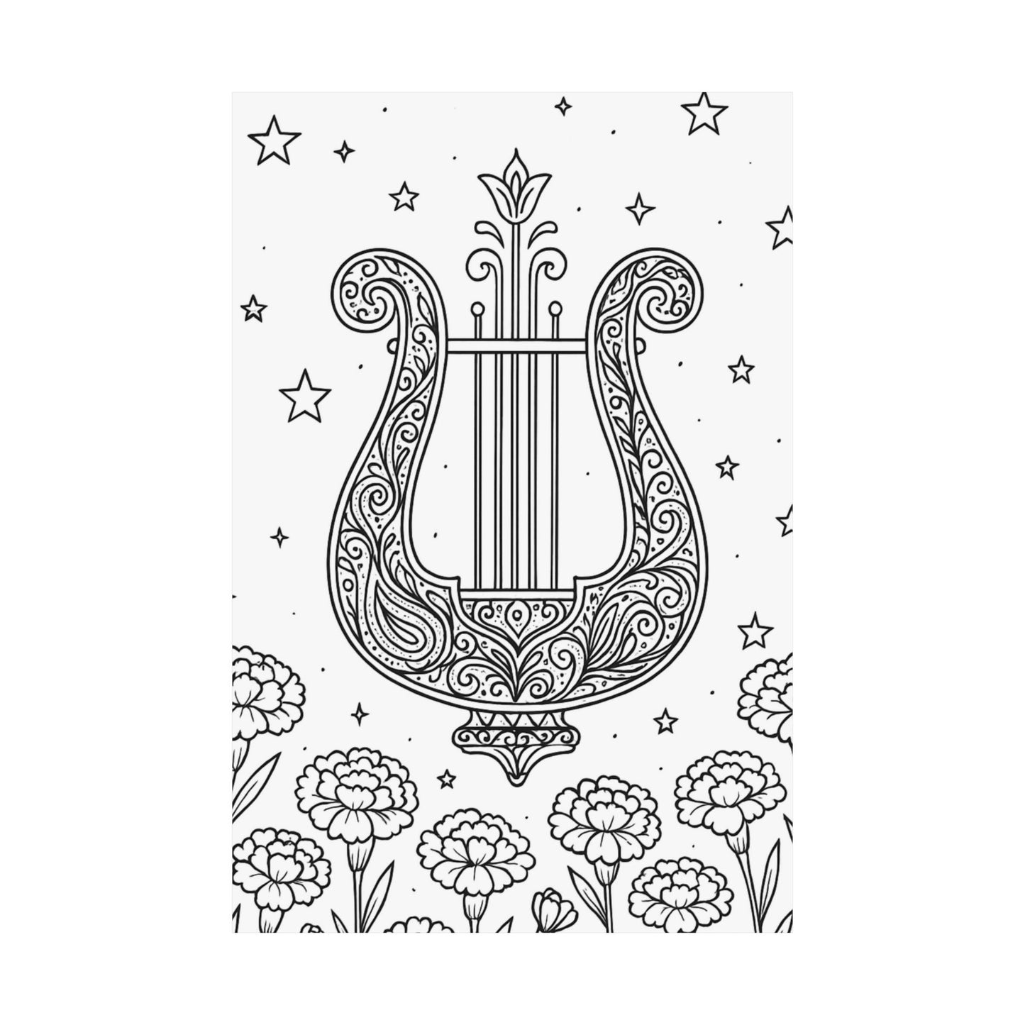 Colorable Lyre and Carnations Poster