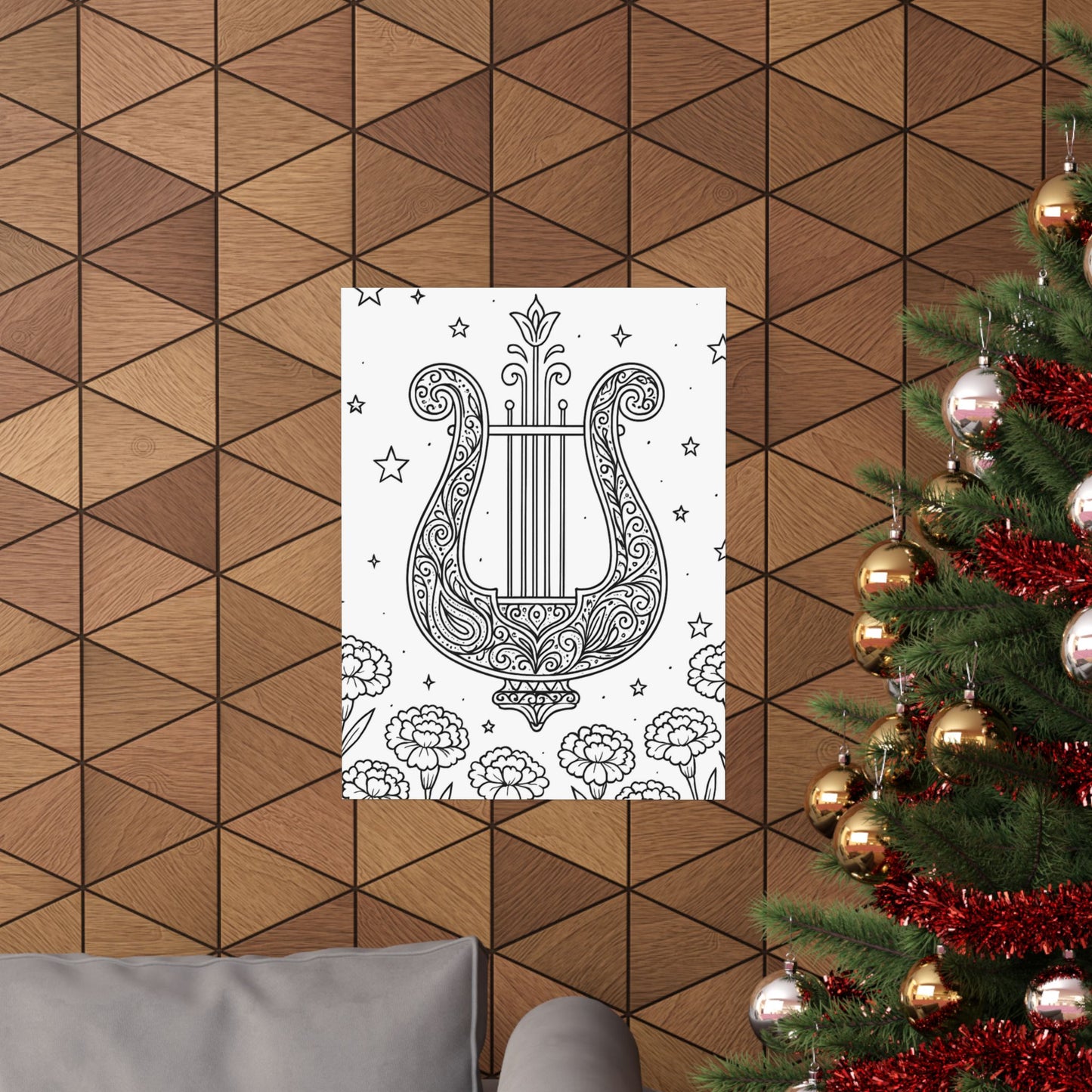 Colorable Lyre and Carnations Poster