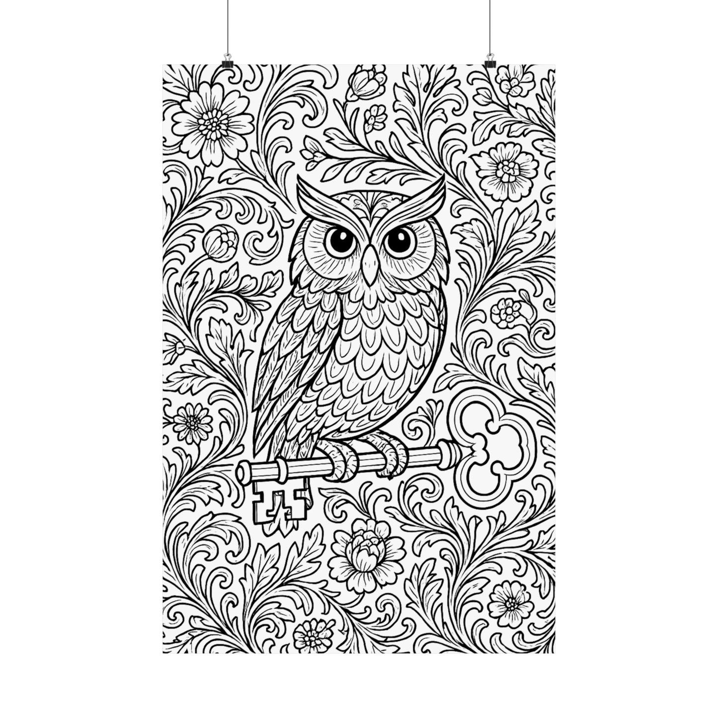 Colorable Owl and Key Poster
