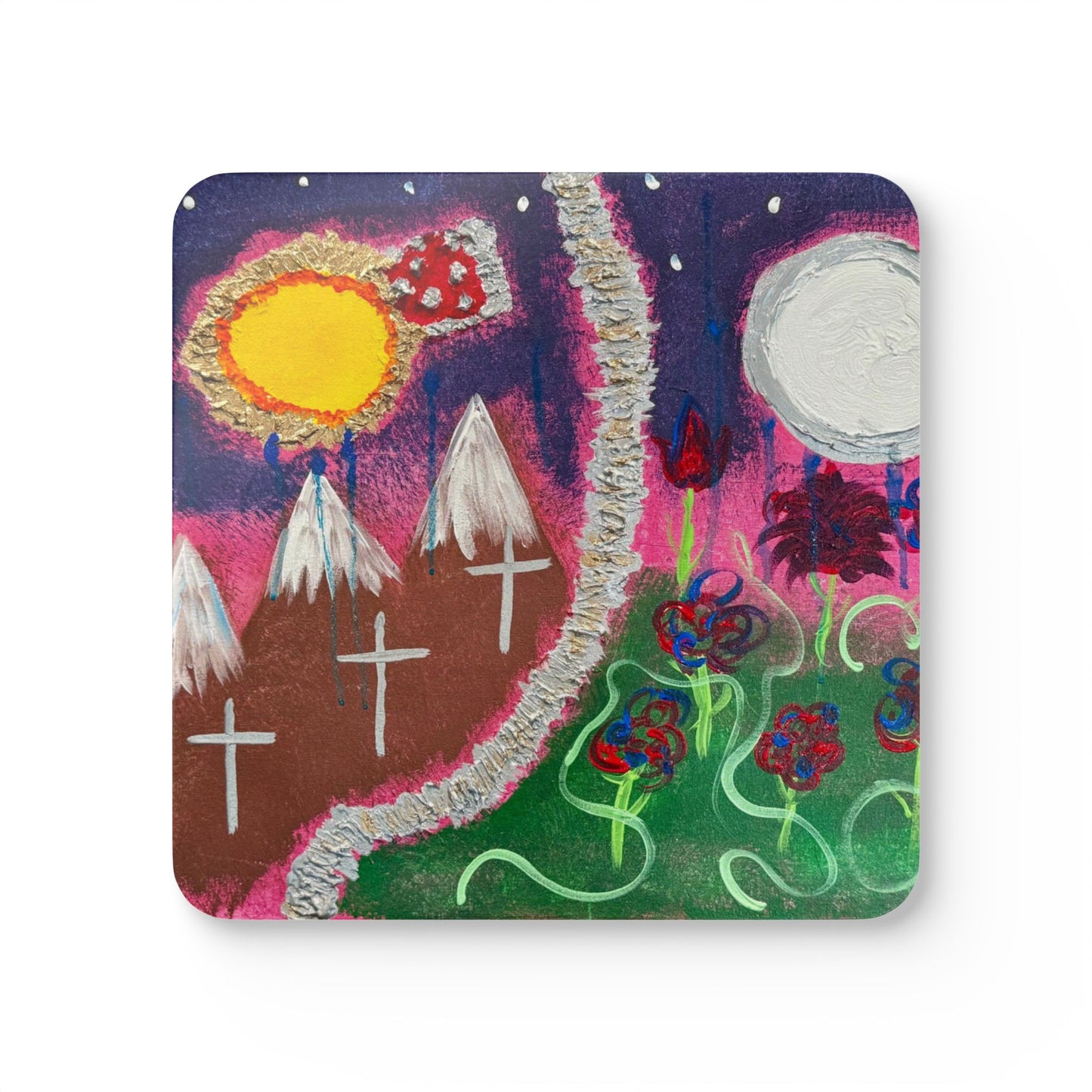 Corkwood Coaster Set titled "The Journey"- by Cancer Survivor artist Melanie Barkley