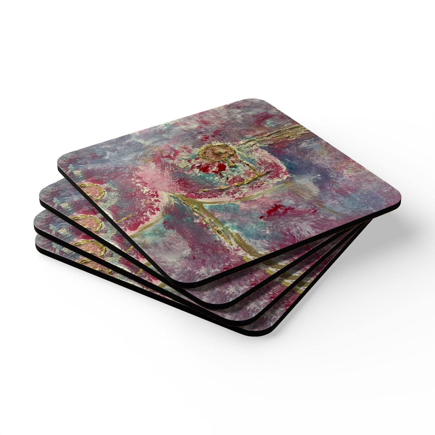 Corkwood Coaster Set titled "Pink is Beautiful" - by Cancer Survivor artist Rachel Giammolva