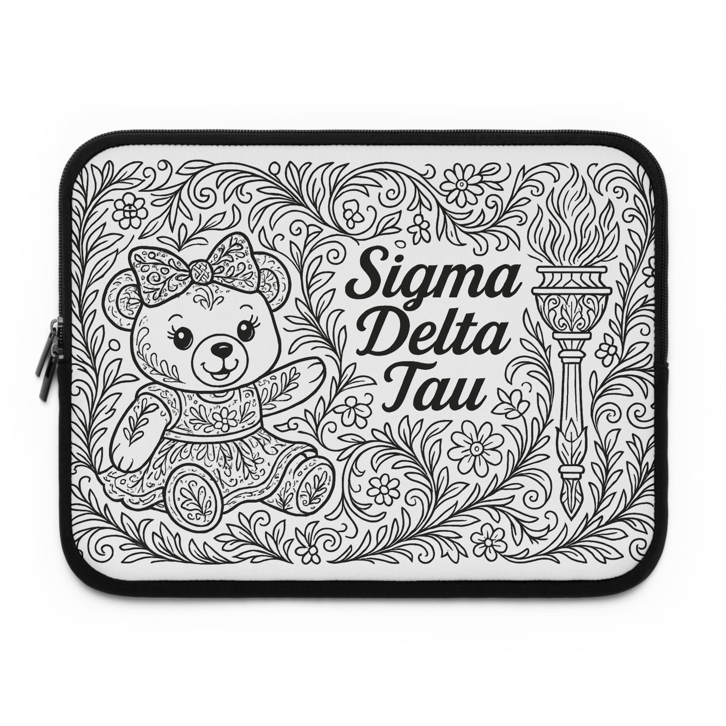 Sigma Delta Tau Bear and Torch Laptop Sleeve — Black & White Decorative Protective Case