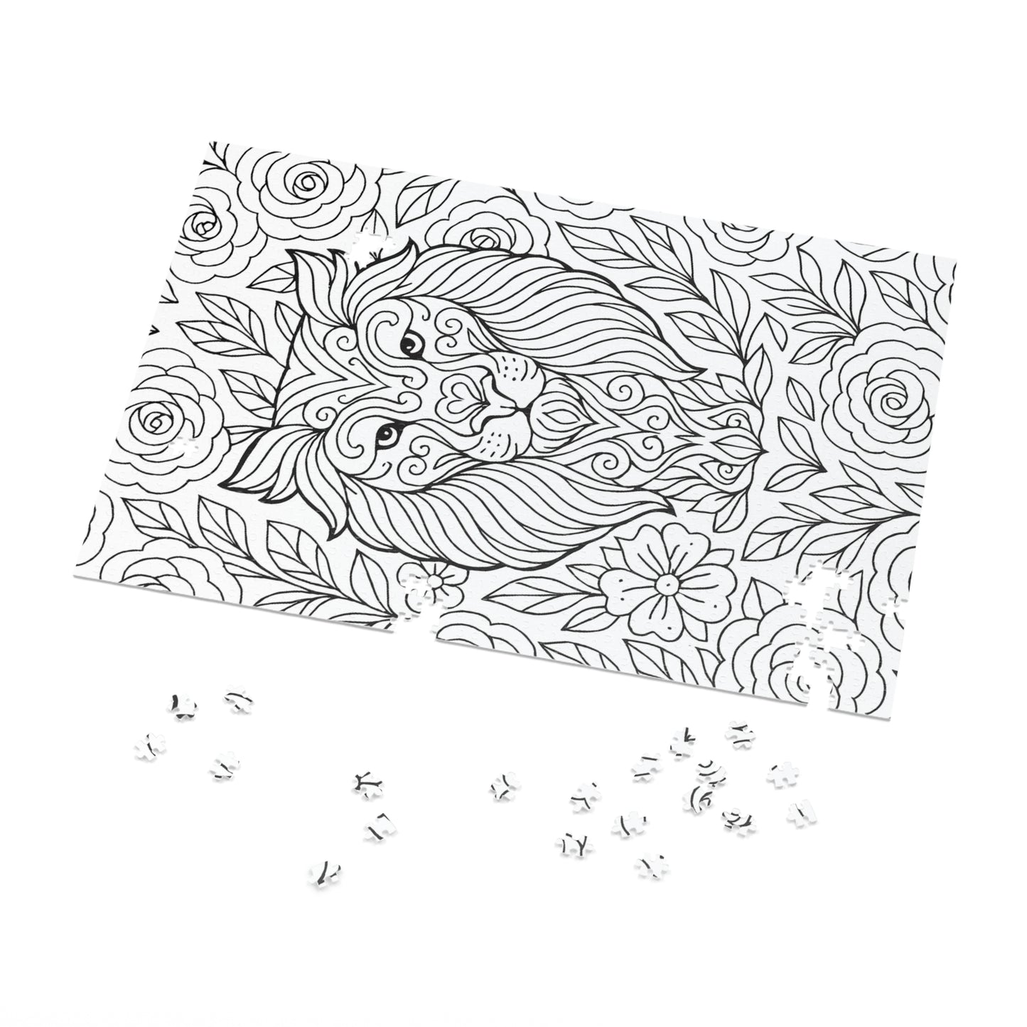 Adult Coloring Lion Jigsaw Puzzle with Tin – Mindfulness Puzzle for Stress Relief & Gifts