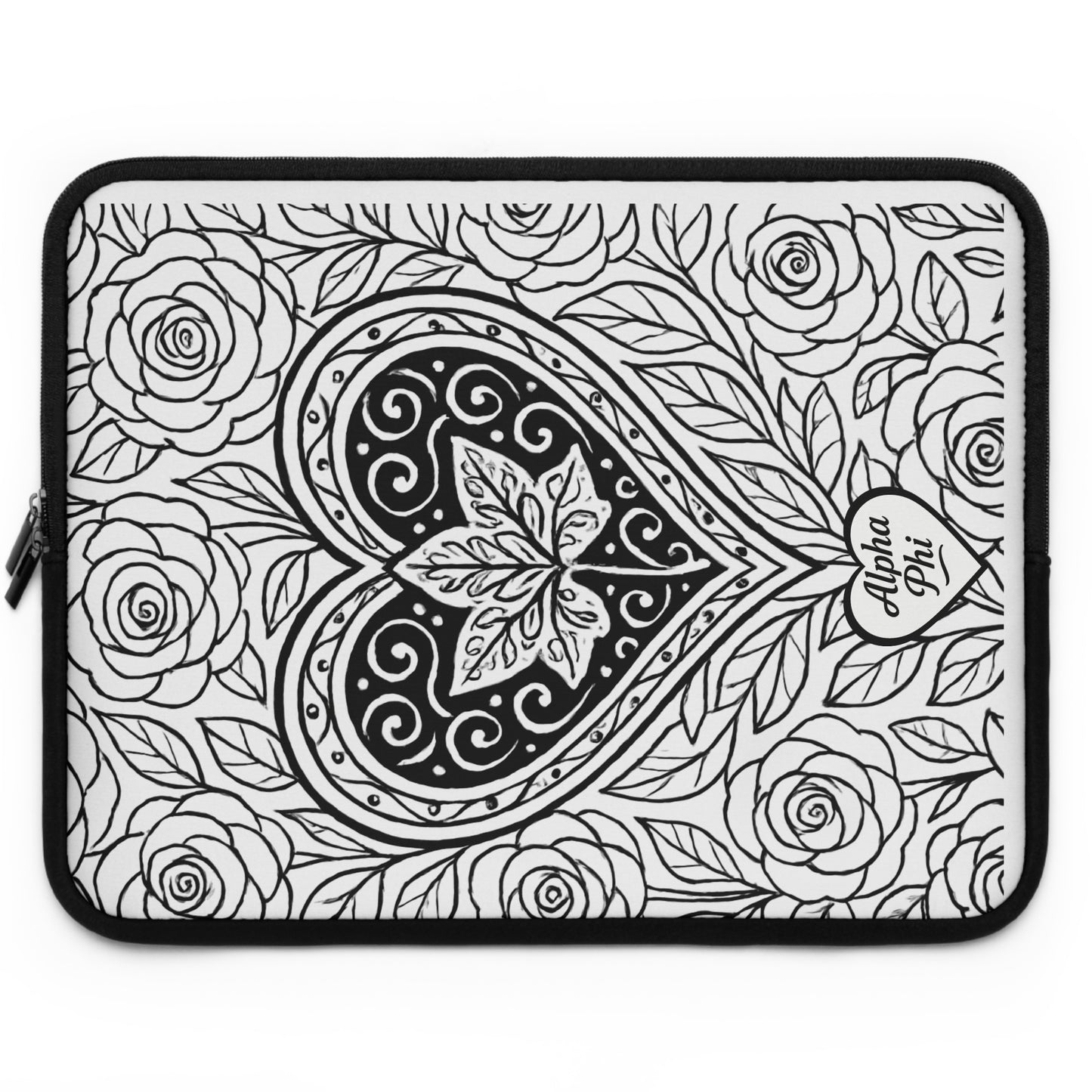Alpha Phi Maple Leaf Laptop Sleeve — Black & White Decorative Protective Case
