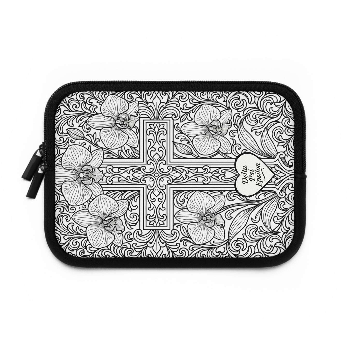 Delta Psi Epsilon Cross and Orchid Laptop Sleeve — Black & White Decorative Protective Case