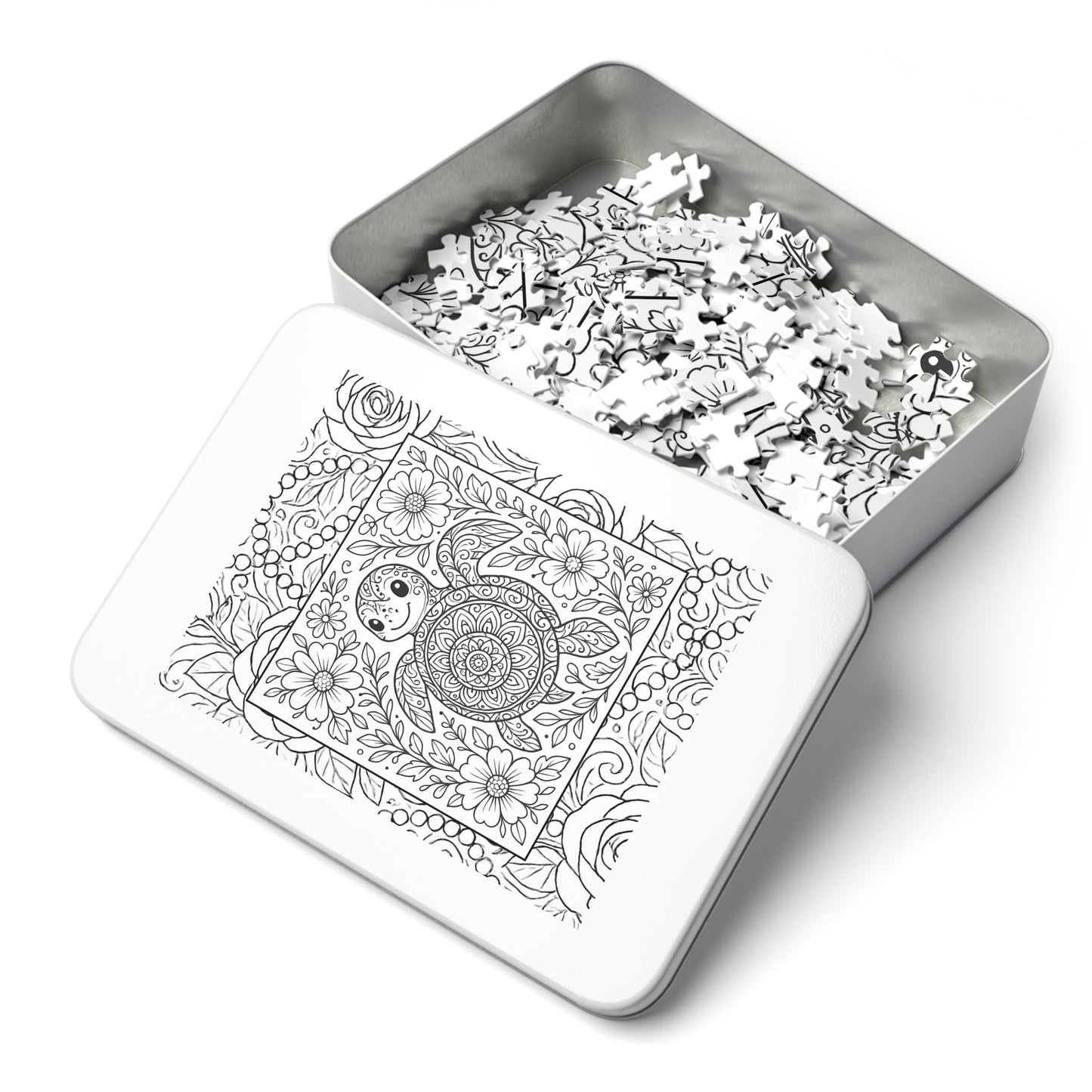 Adult Coloring Turtle Jigsaw Puzzle with Tin – Mindfulness Puzzle for Stress Relief & Gifts