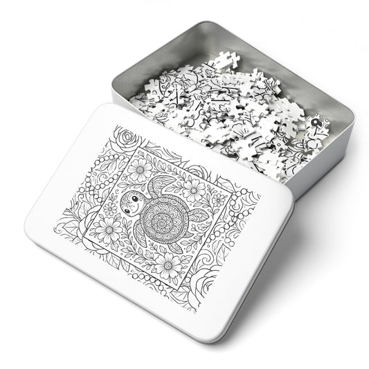 Adult Coloring Turtle Jigsaw Puzzle with Tin – Mindfulness Puzzle for Stress Relief & Gifts