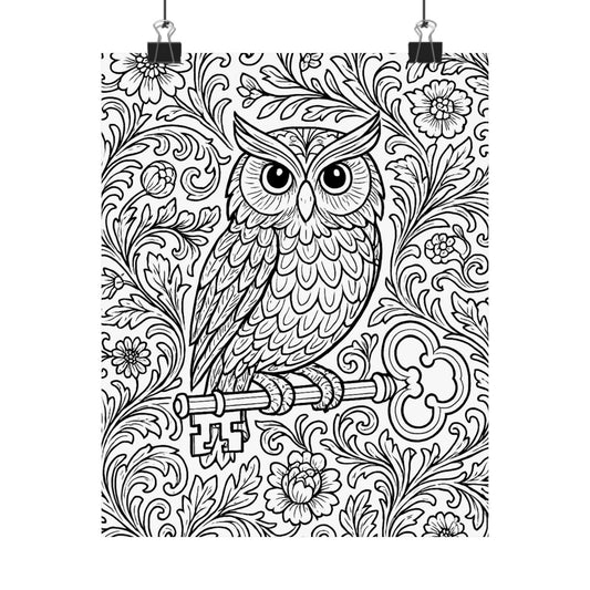 Colorable Owl and Key Poster