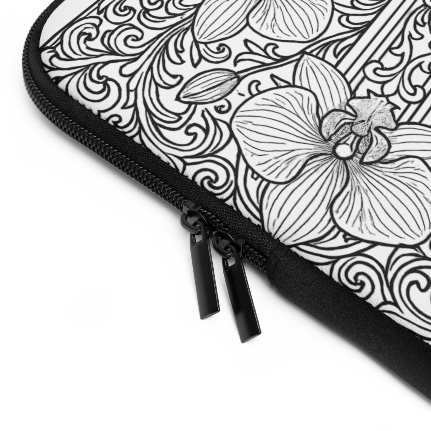 Delta Psi Epsilon Cross and Orchid Laptop Sleeve — Black & White Decorative Protective Case