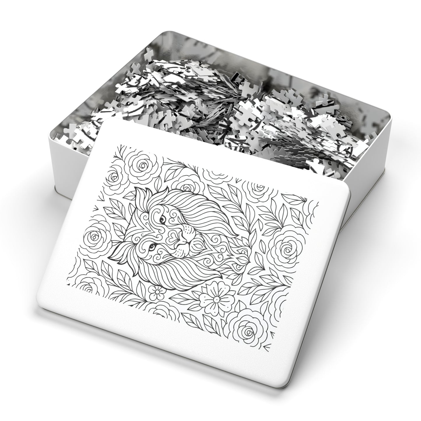 Adult Coloring Lion Jigsaw Puzzle with Tin – Mindfulness Puzzle for Stress Relief & Gifts