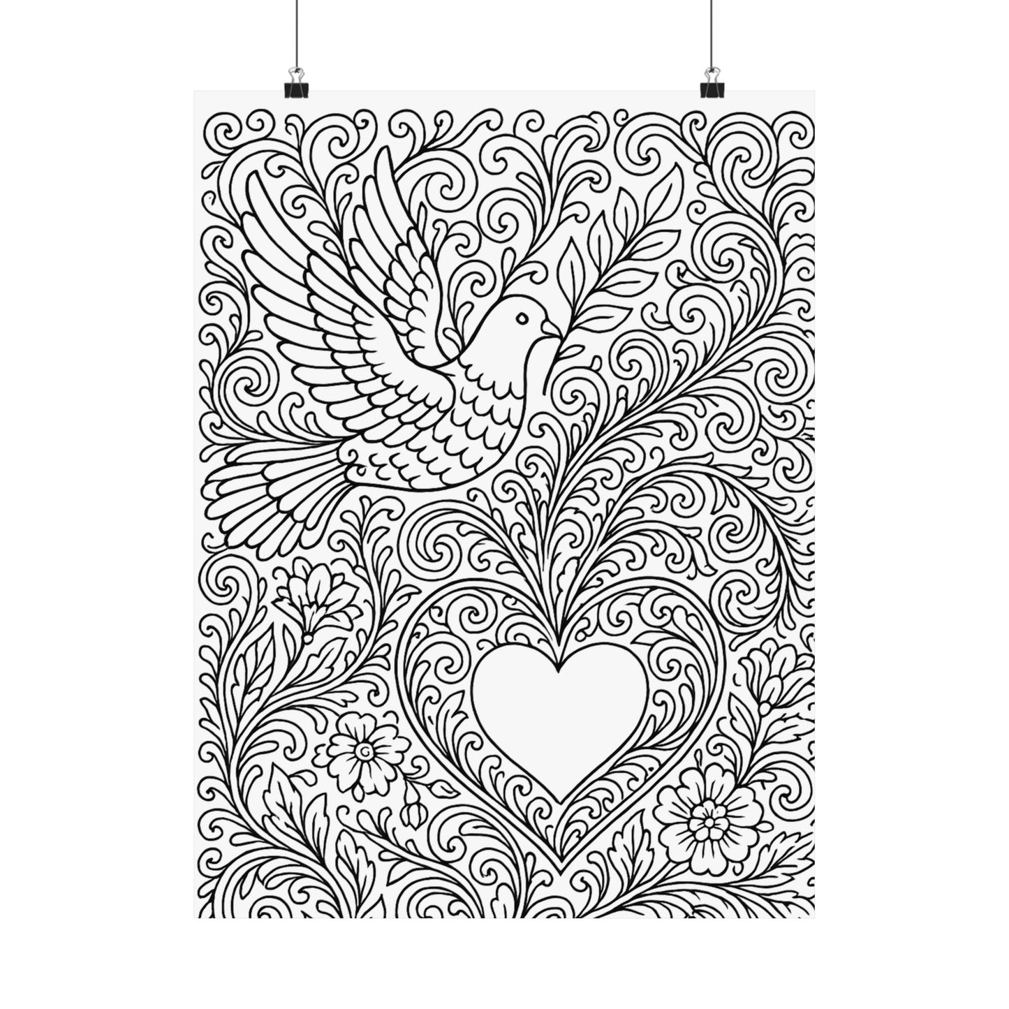 Colorable Dove and Heart Poster